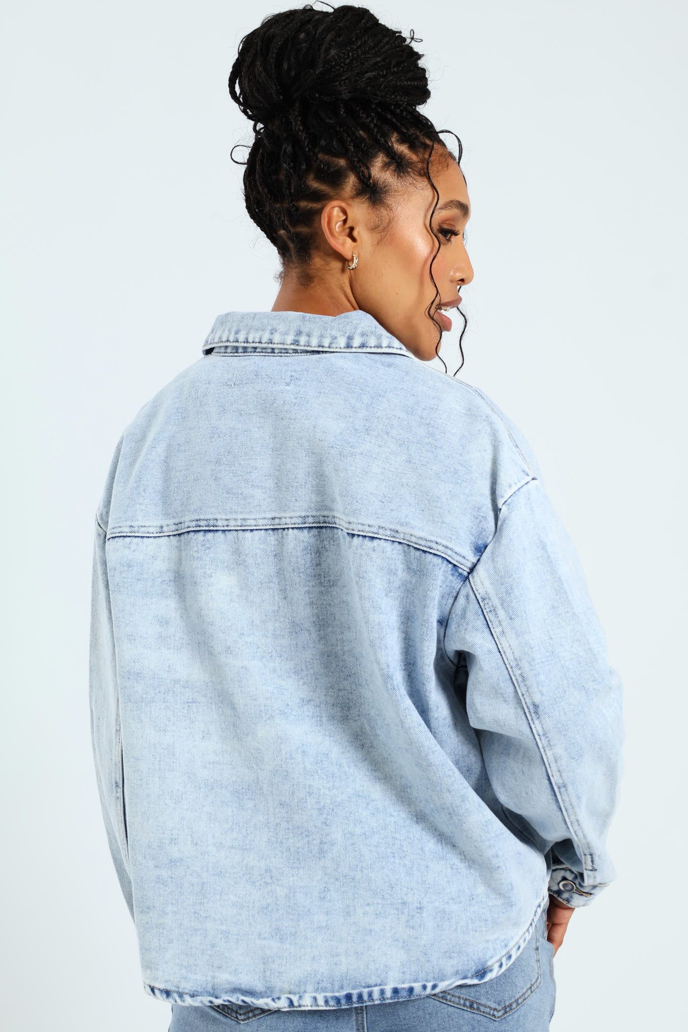 Large Front Pocket Denim Shacket - Light Wash - Image 2