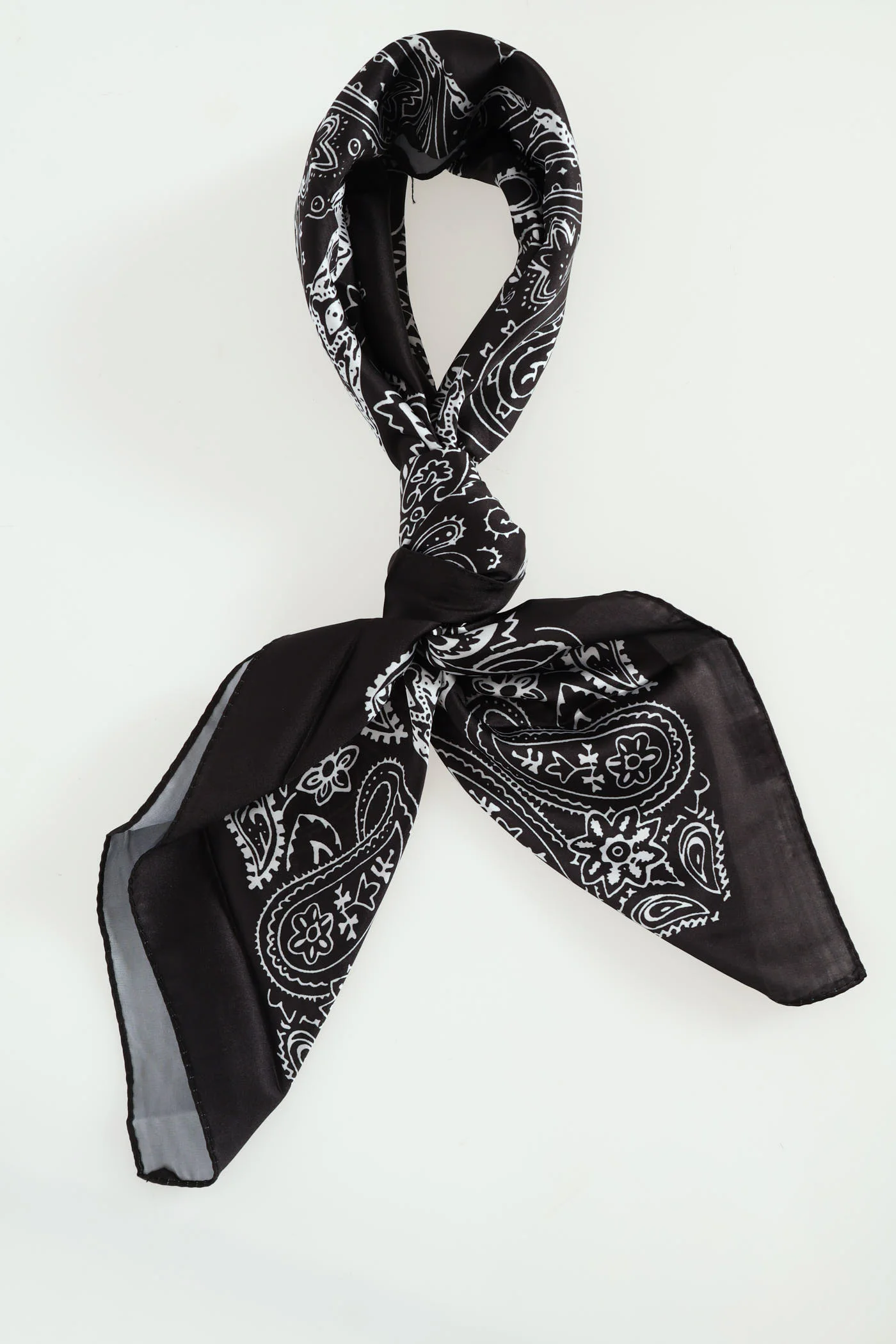 Large Paisley Satin Scarf - Black/White