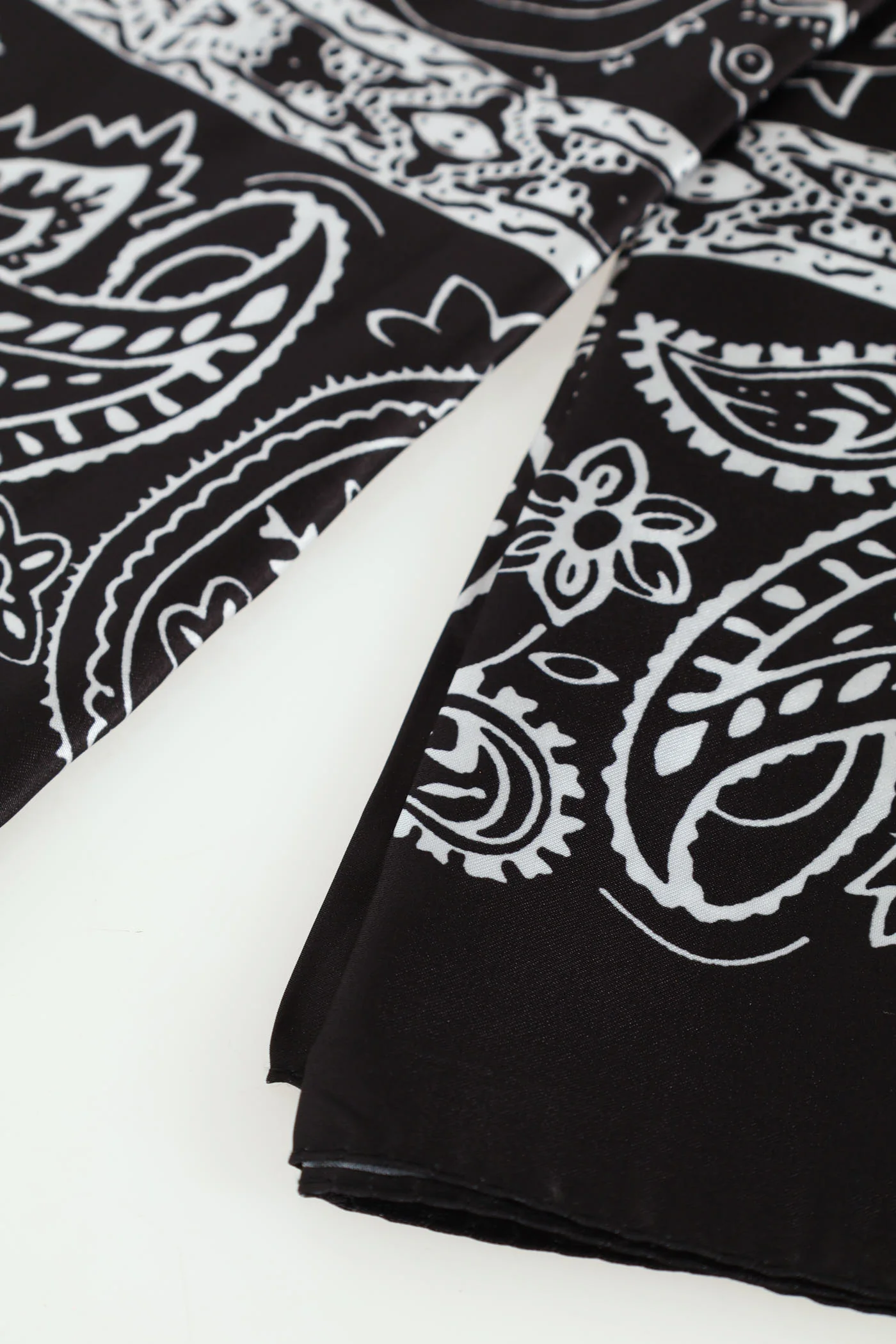 Large Paisley Satin Scarf - Black/White - Image 3