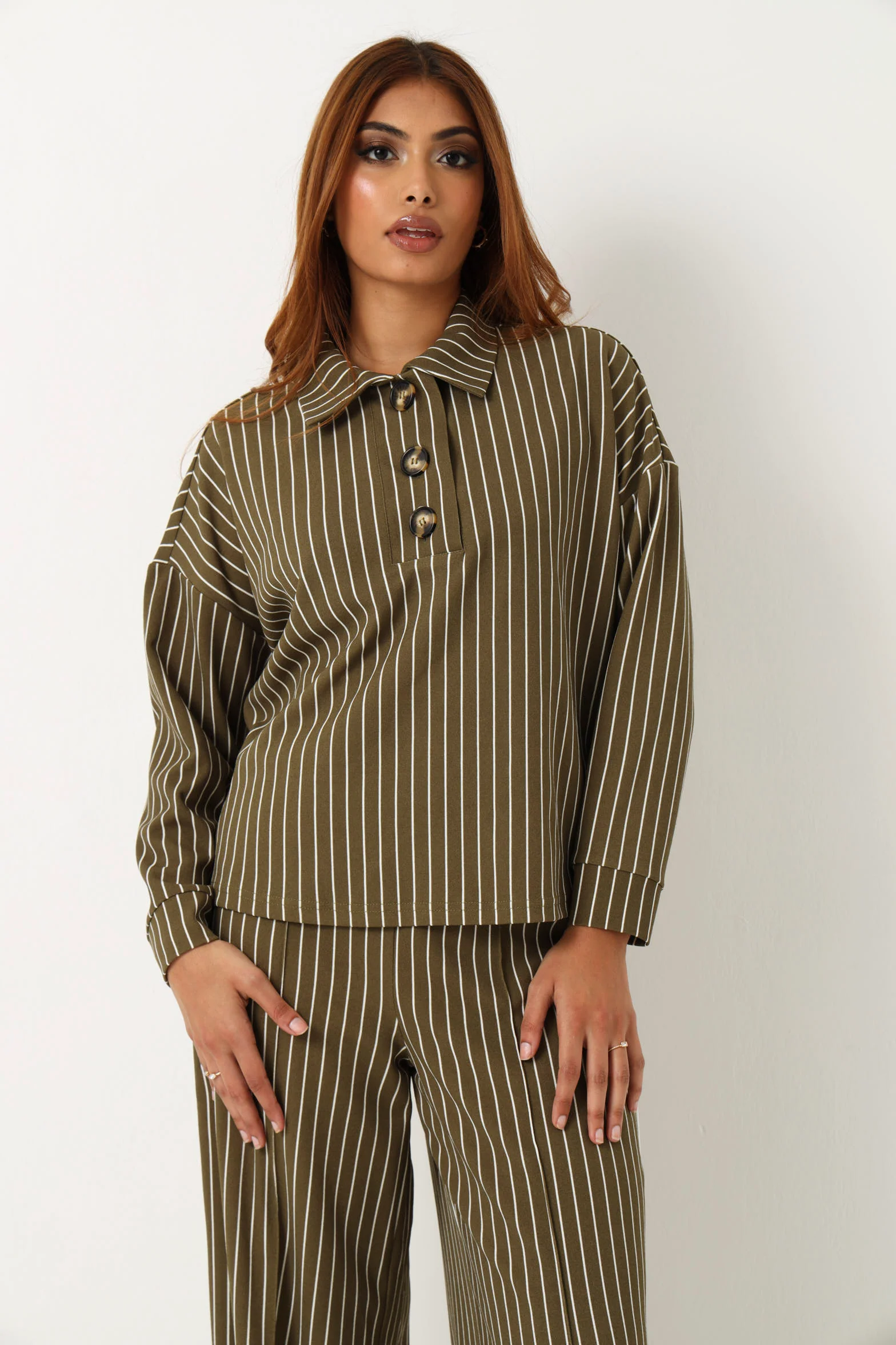 Large Placket Stripe Pullover - Fatigue