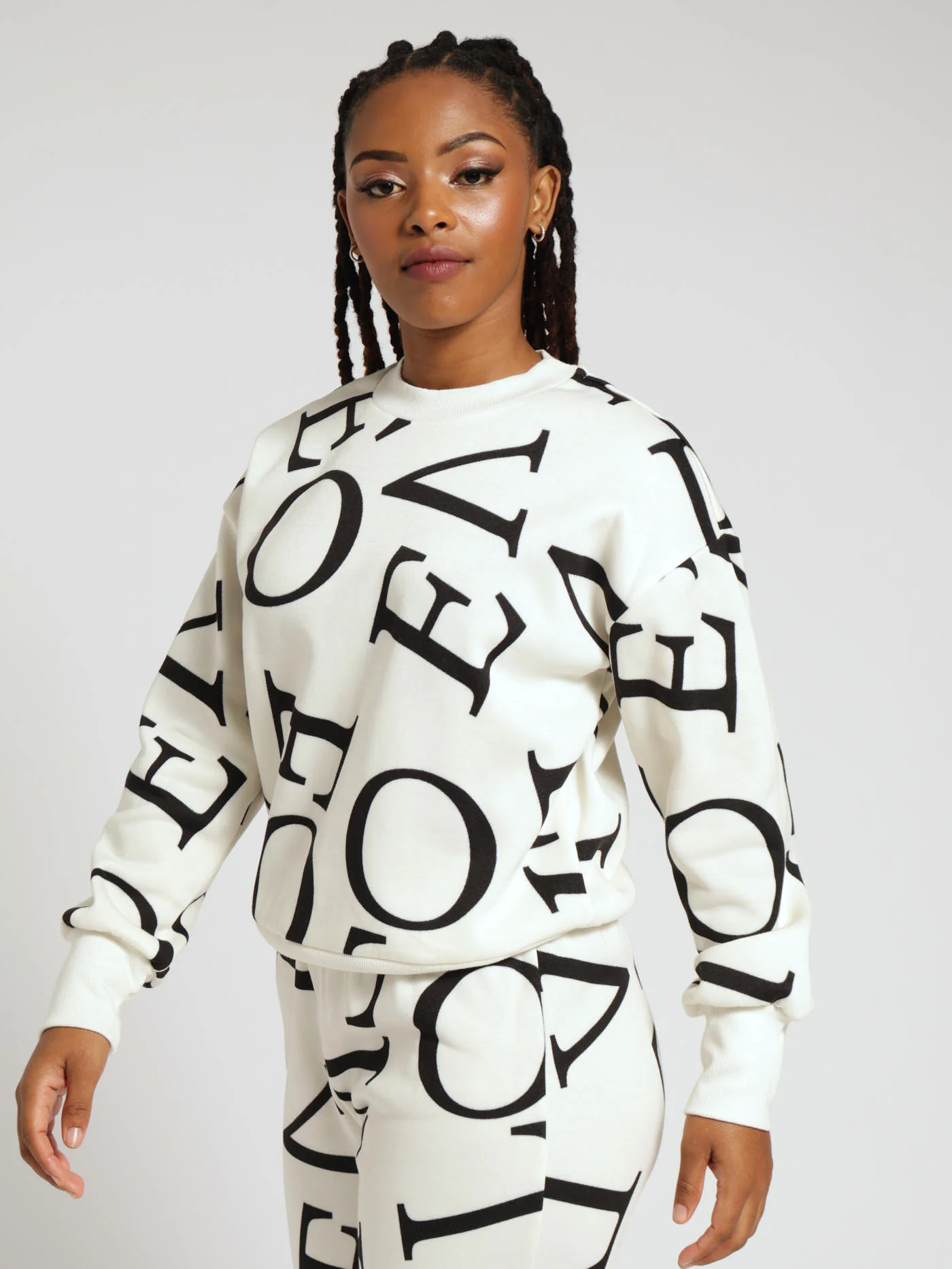 Large Print Fleece Pullover - White/Blush - Image 2