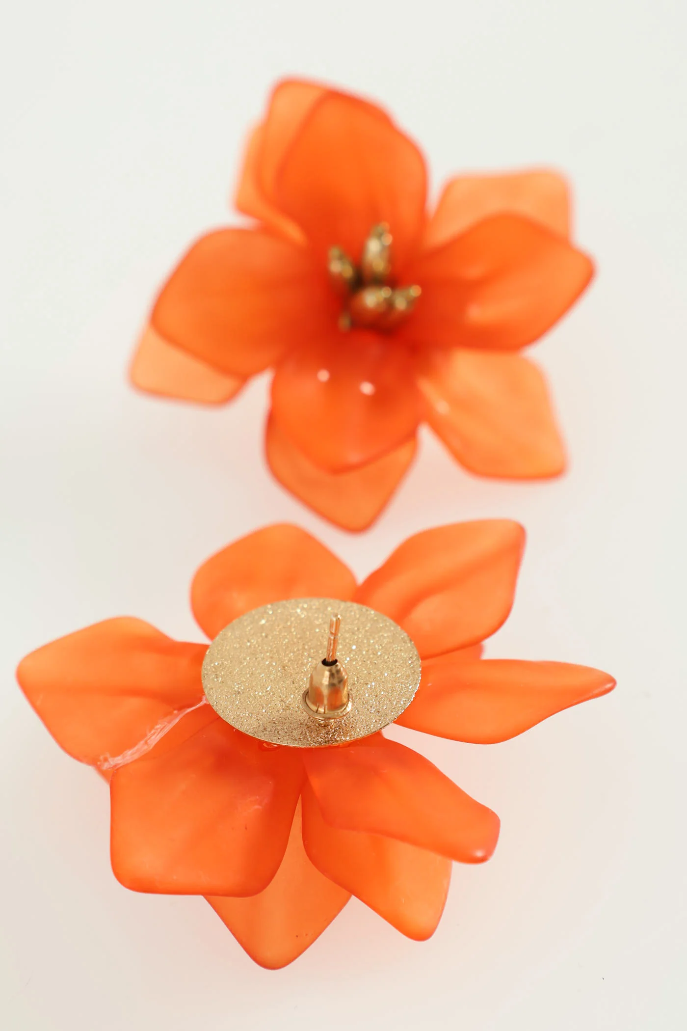 Large Statement Flower Earrings - Orange - Image 3