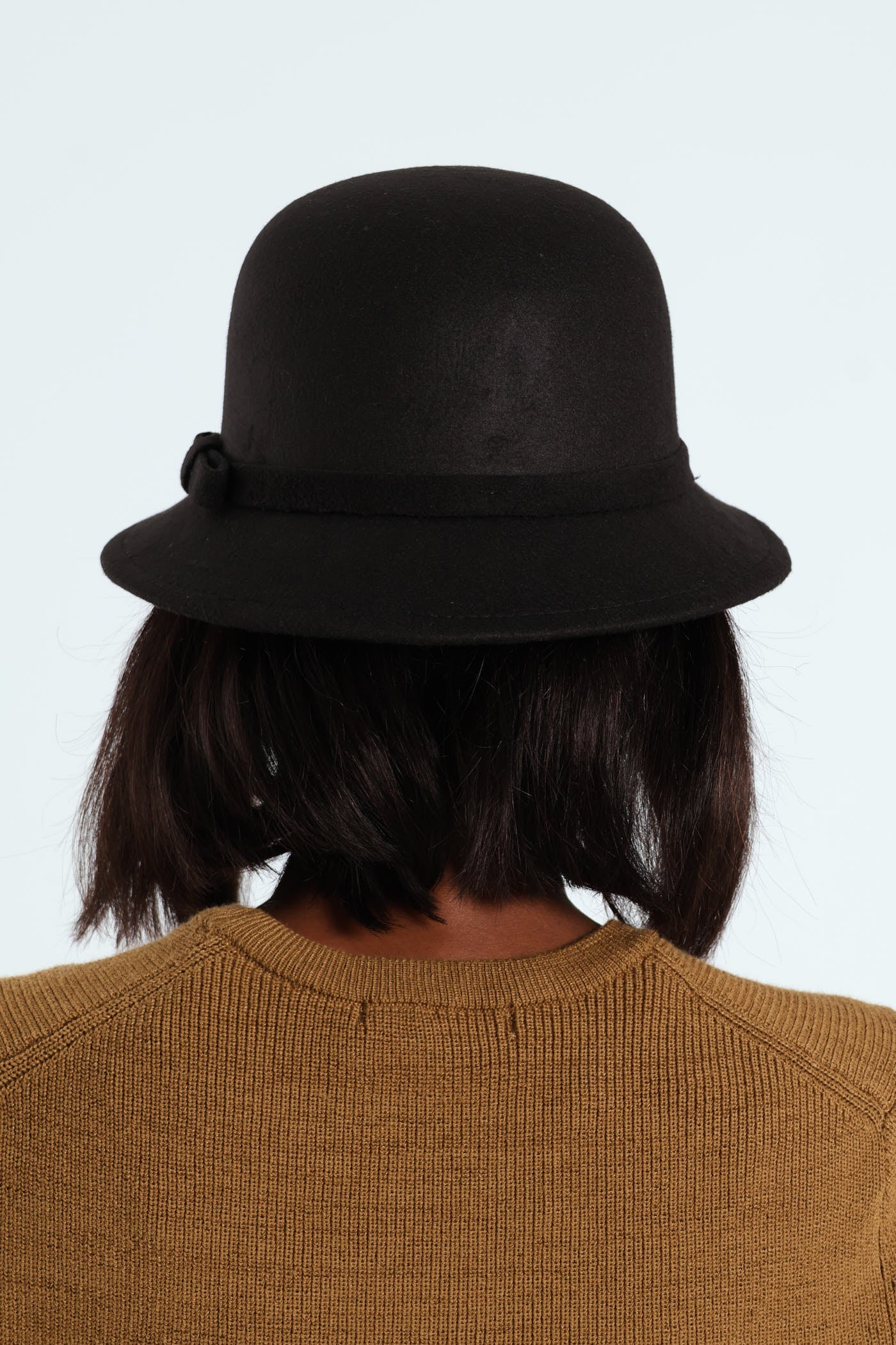 Leather Bow Cloche Hat - Black - Image 2