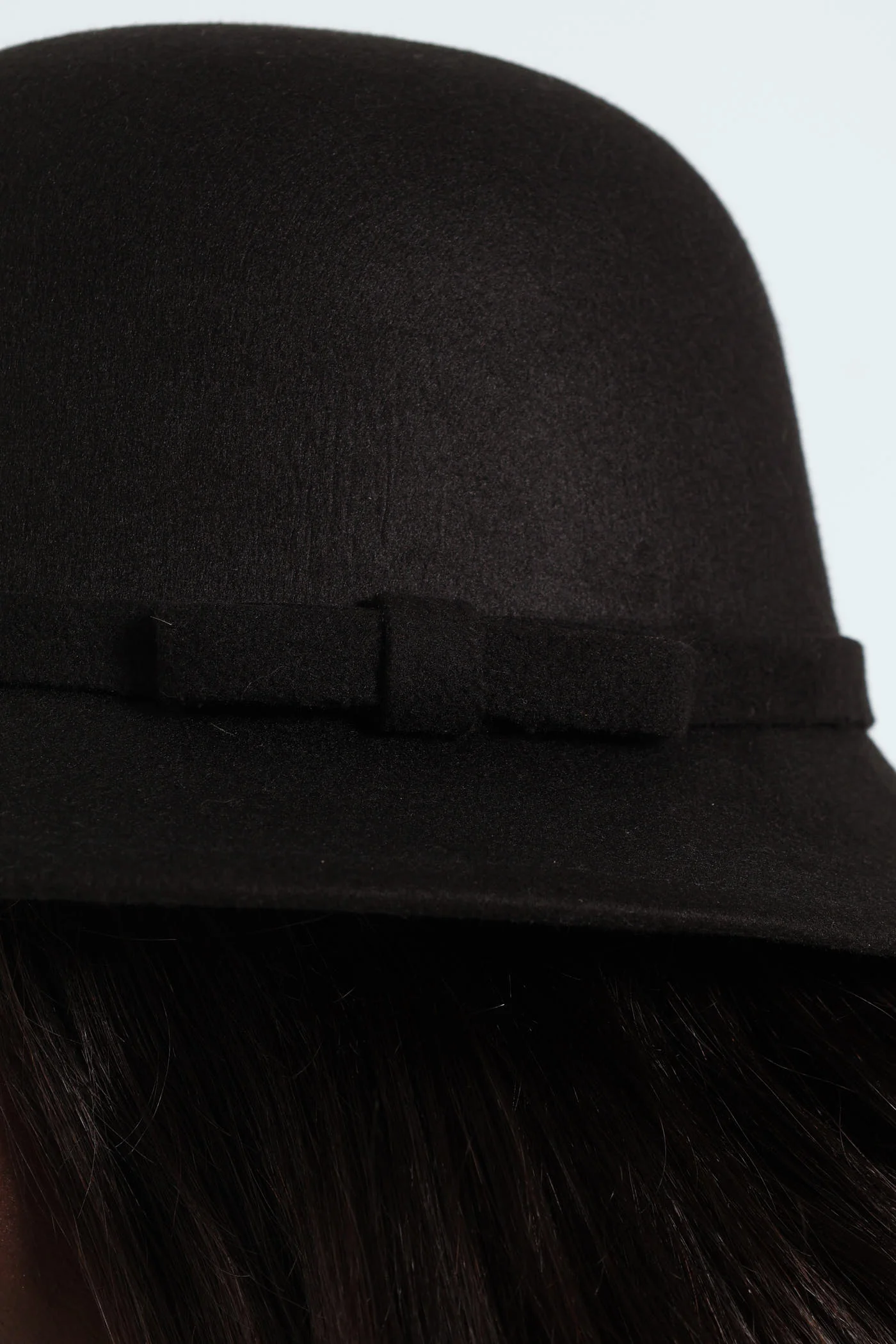 Leather Bow Cloche Hat - Black - Image 4