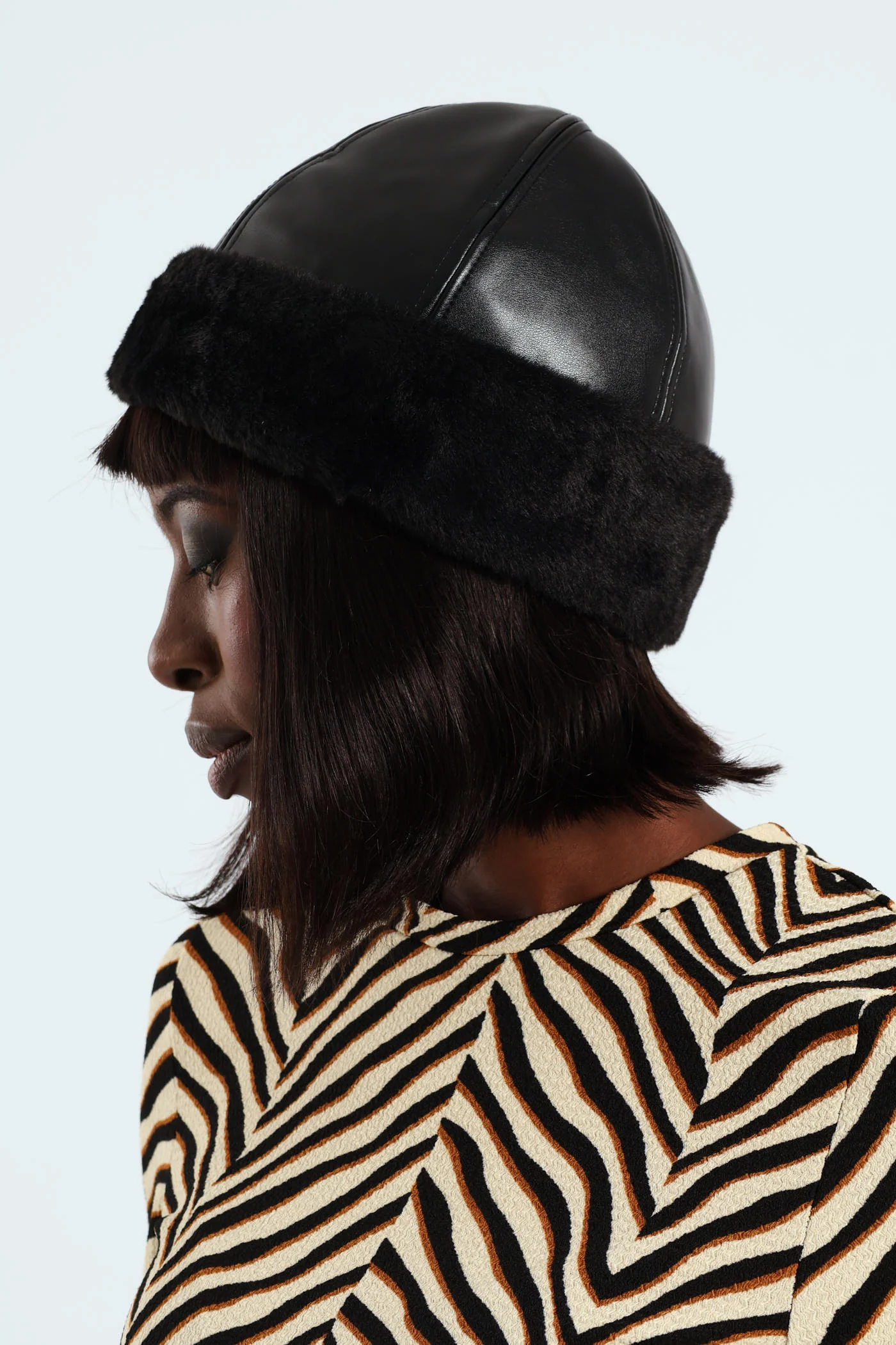 Leather Faux Fur Cossak - Black