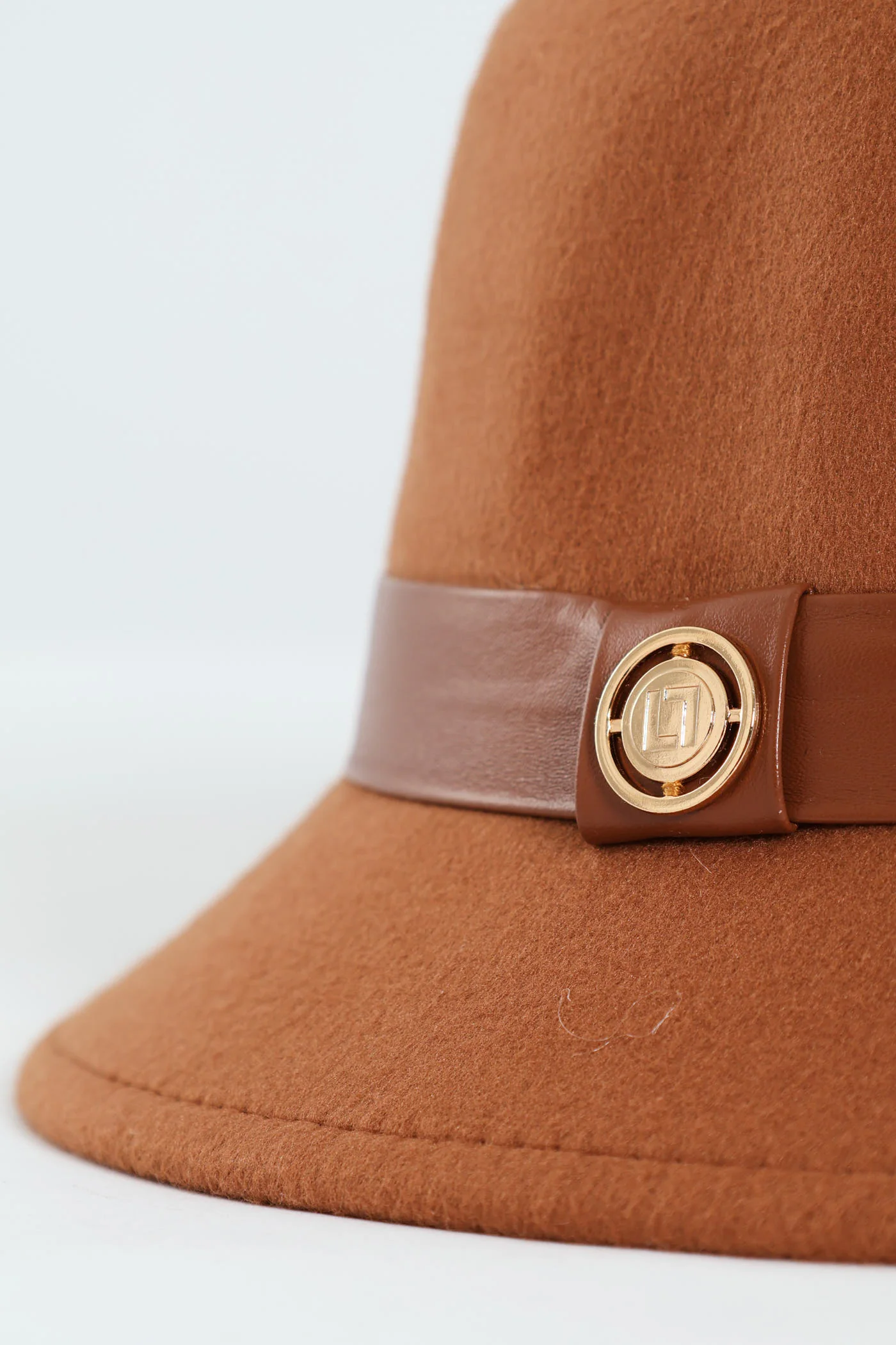 Leather Monogram Felt Cloche Hat - Camel - Image 3
