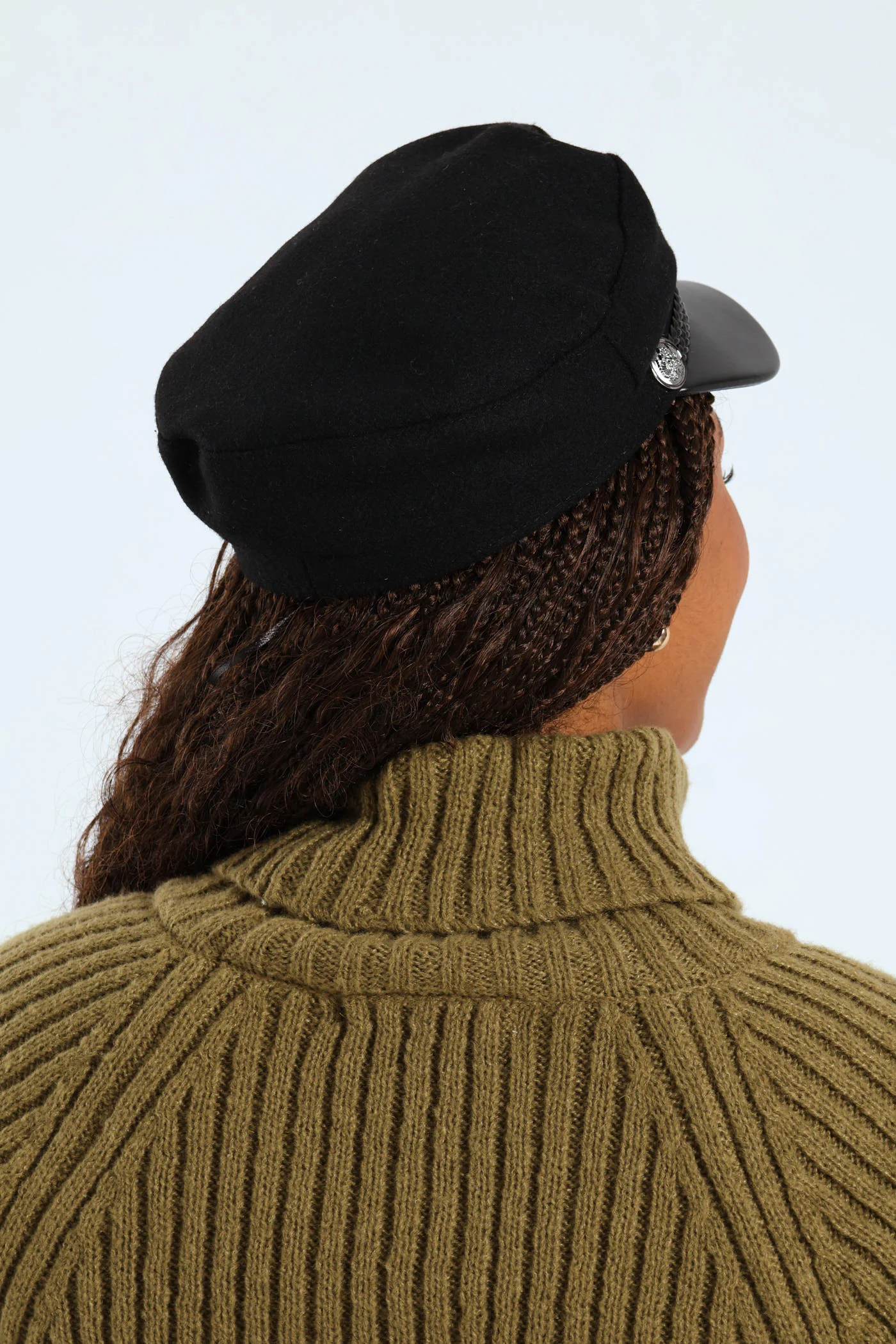 Leather Trim Detail Felt Hat - Black - Image 4