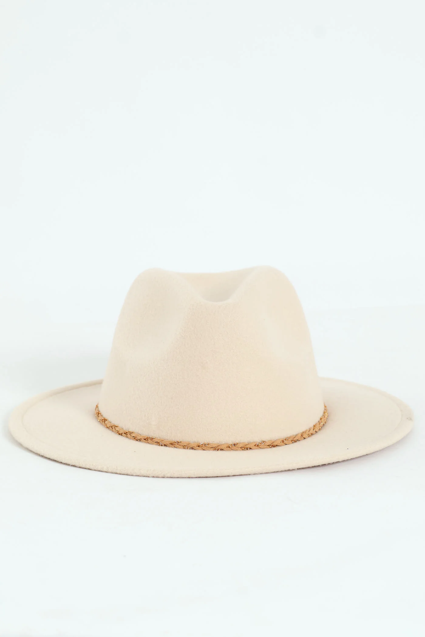 Leather Trim Fedora Hat - Beige
