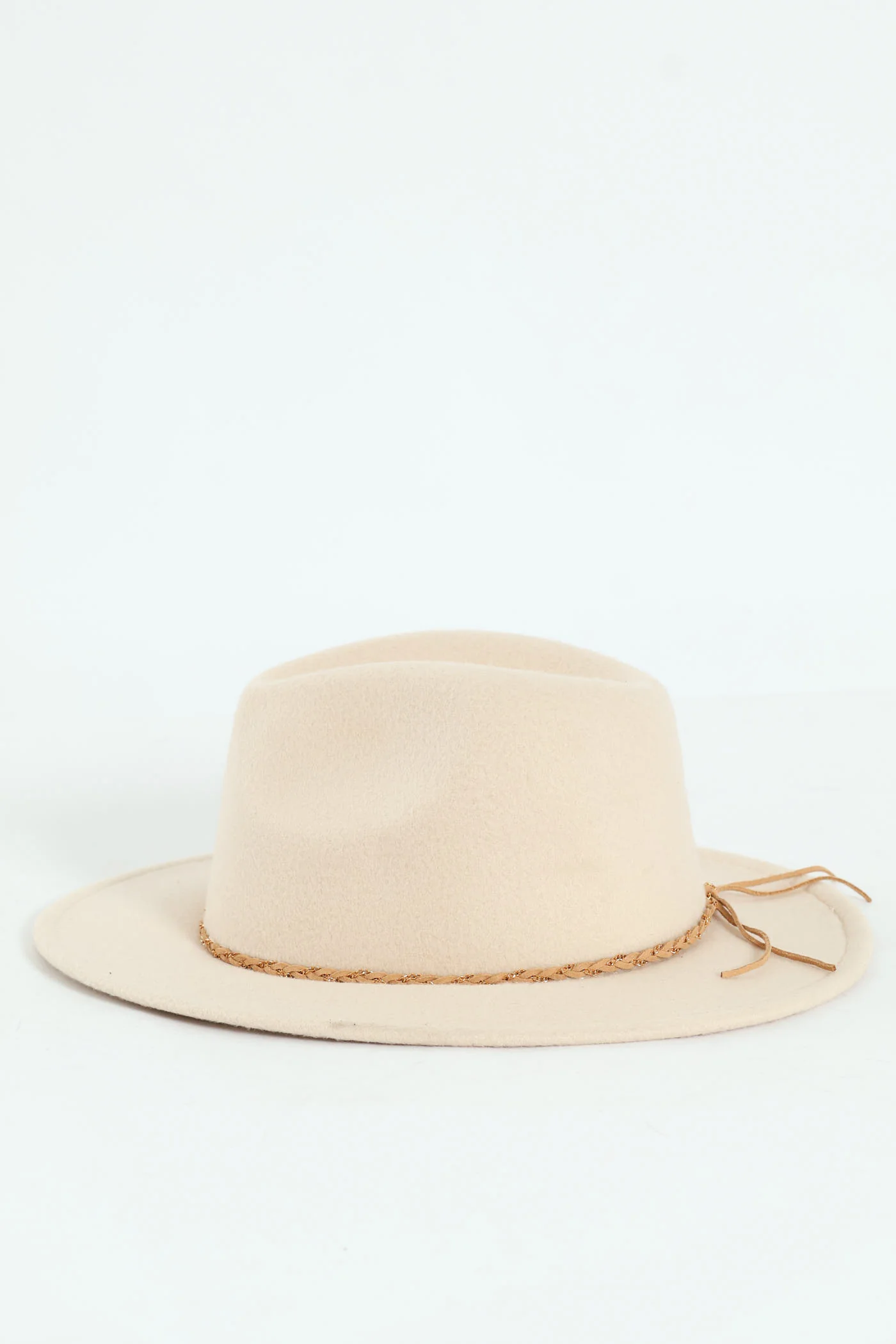 Leather Trim Fedora Hat - Beige - Image 4