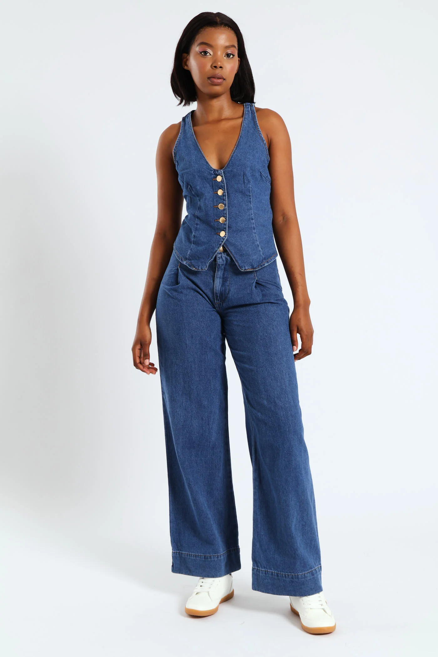 Light Weight Denim Waistcoat - Medium Wash - Image 2