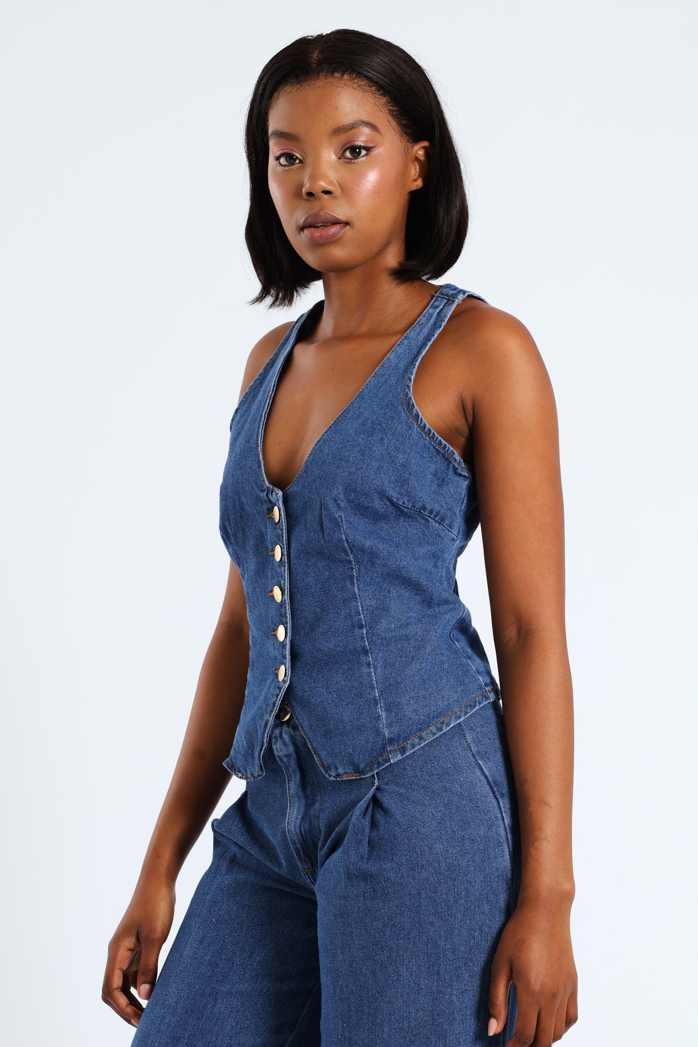 Light Weight Denim Waistcoat - Medium Wash - Image 3