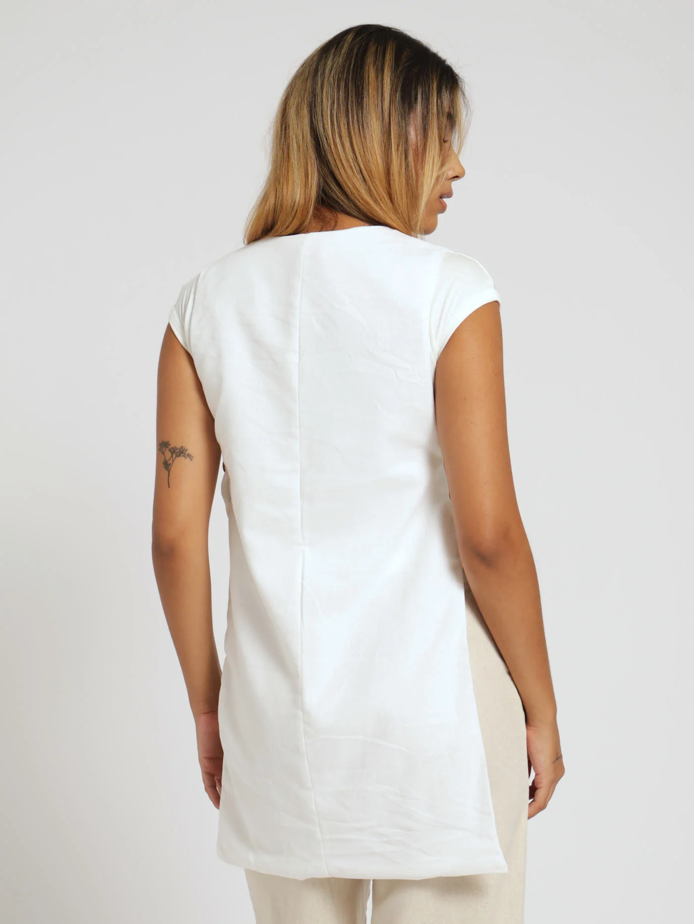 Linen Gilet Jacket - White - Image 3