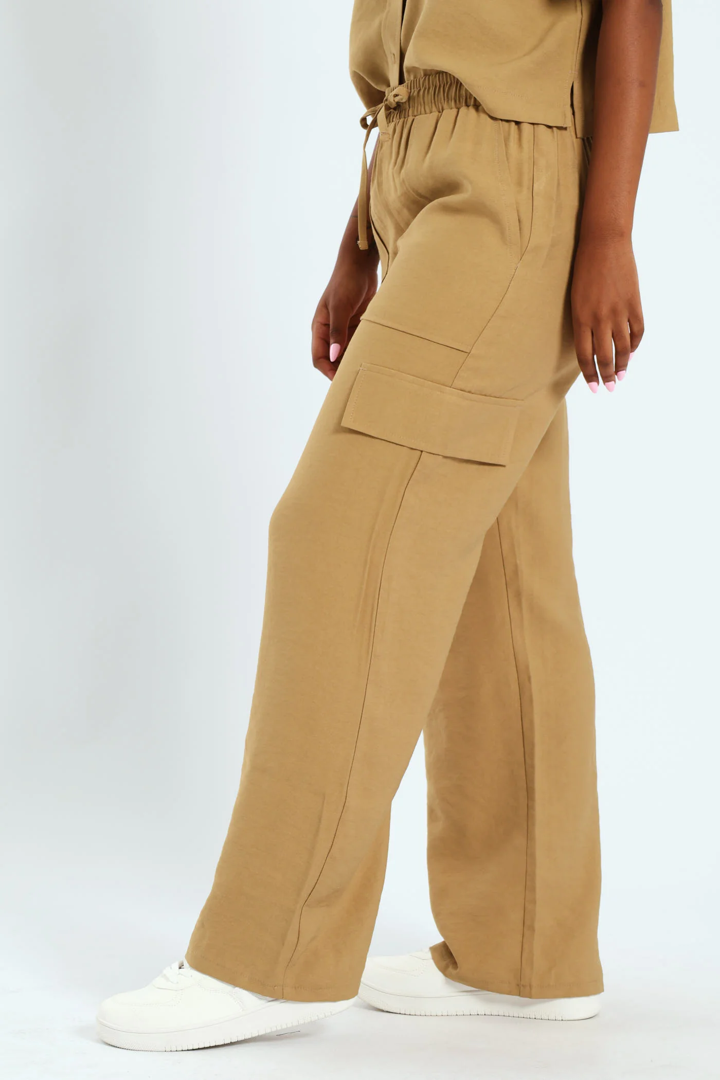 Linen Like Cargo Pants - Olive - Image 3