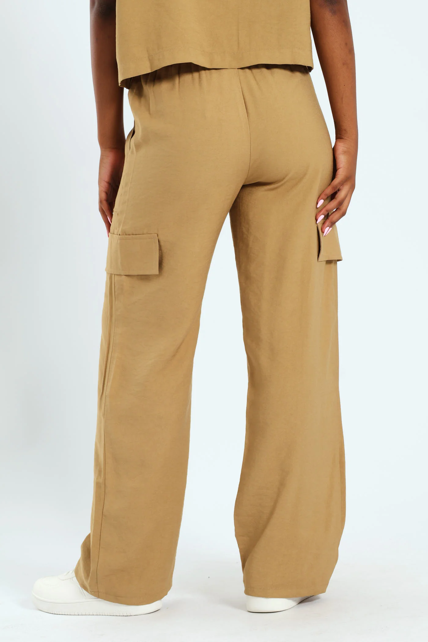 Linen Like Cargo Pants - Olive - Image 4
