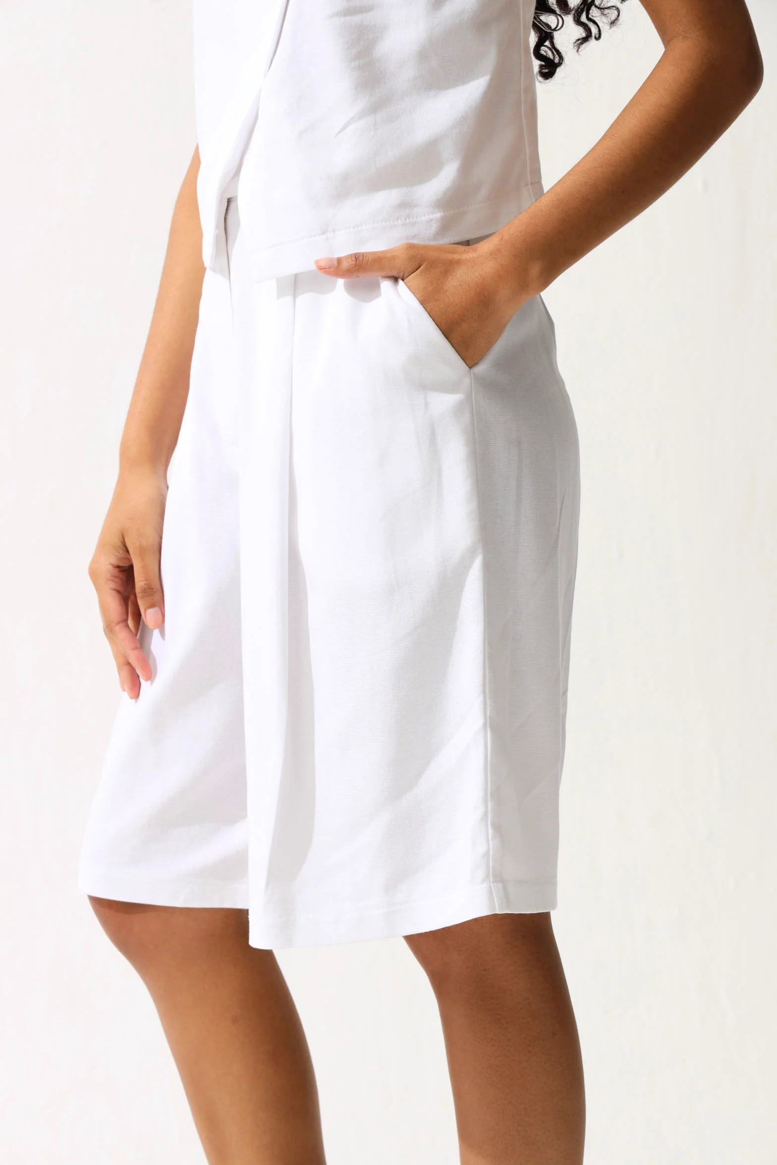 Linen Look Bermuda Shorts - White - Image 3