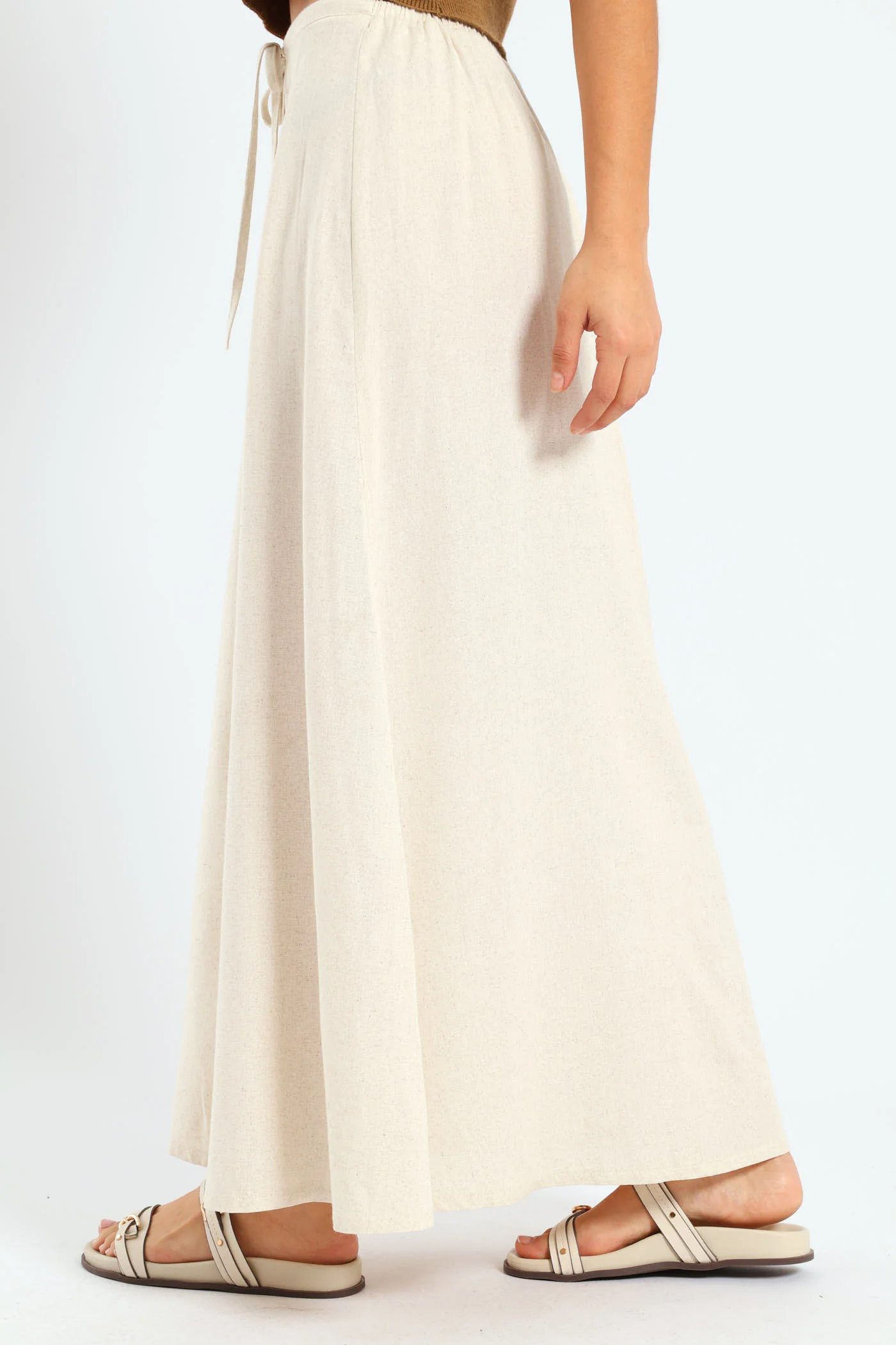 Linen Look Button Front Maxi Skirt - Oatmeal - Image 3