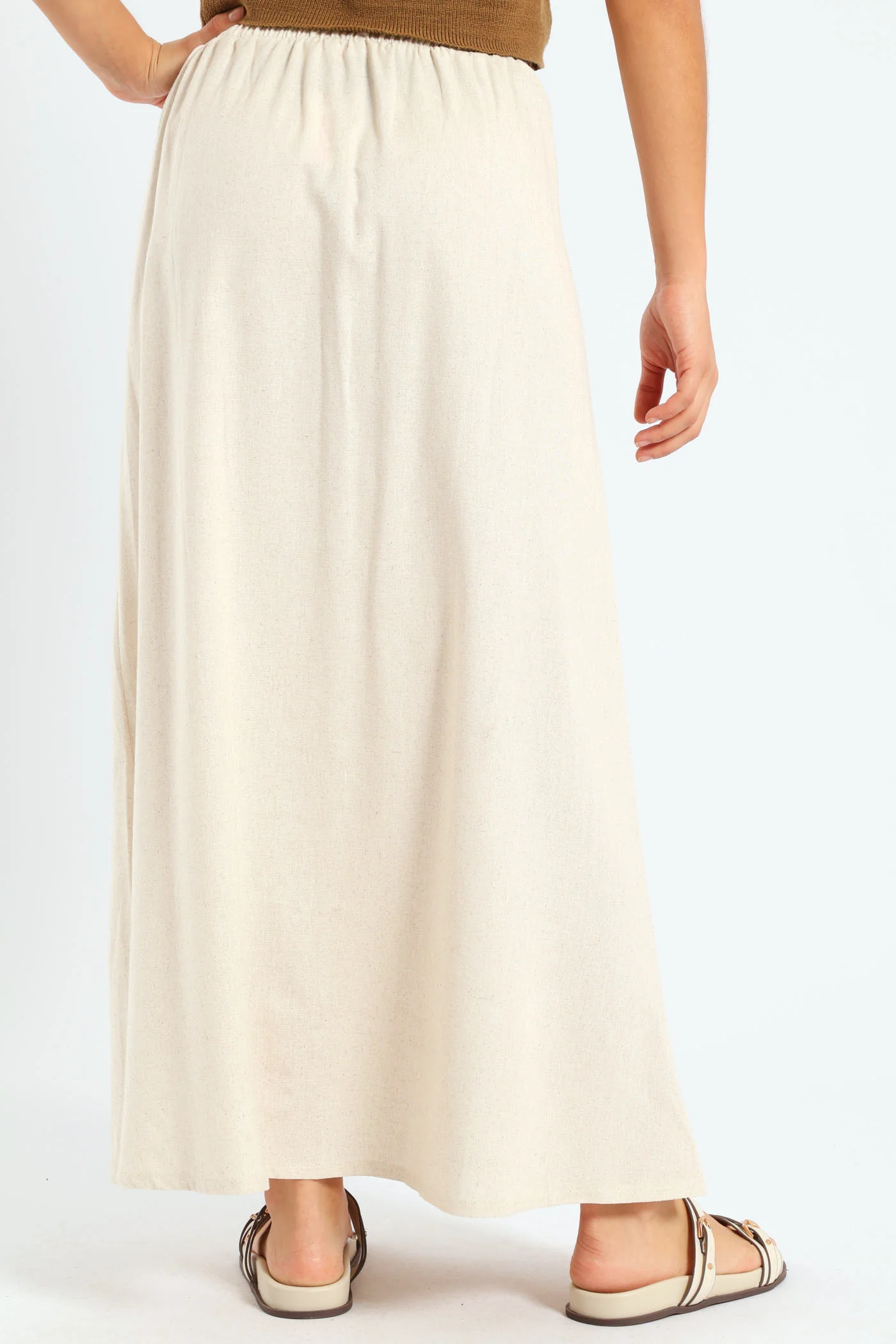 Linen Look Button Front Maxi Skirt - Oatmeal - Image 4