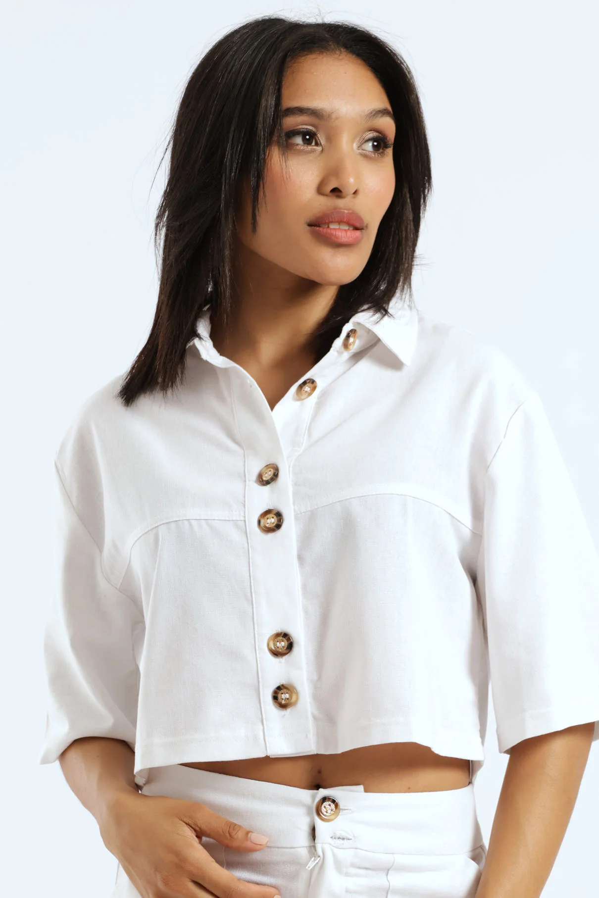 Linen Look Button Through Shirt - White - Image 2