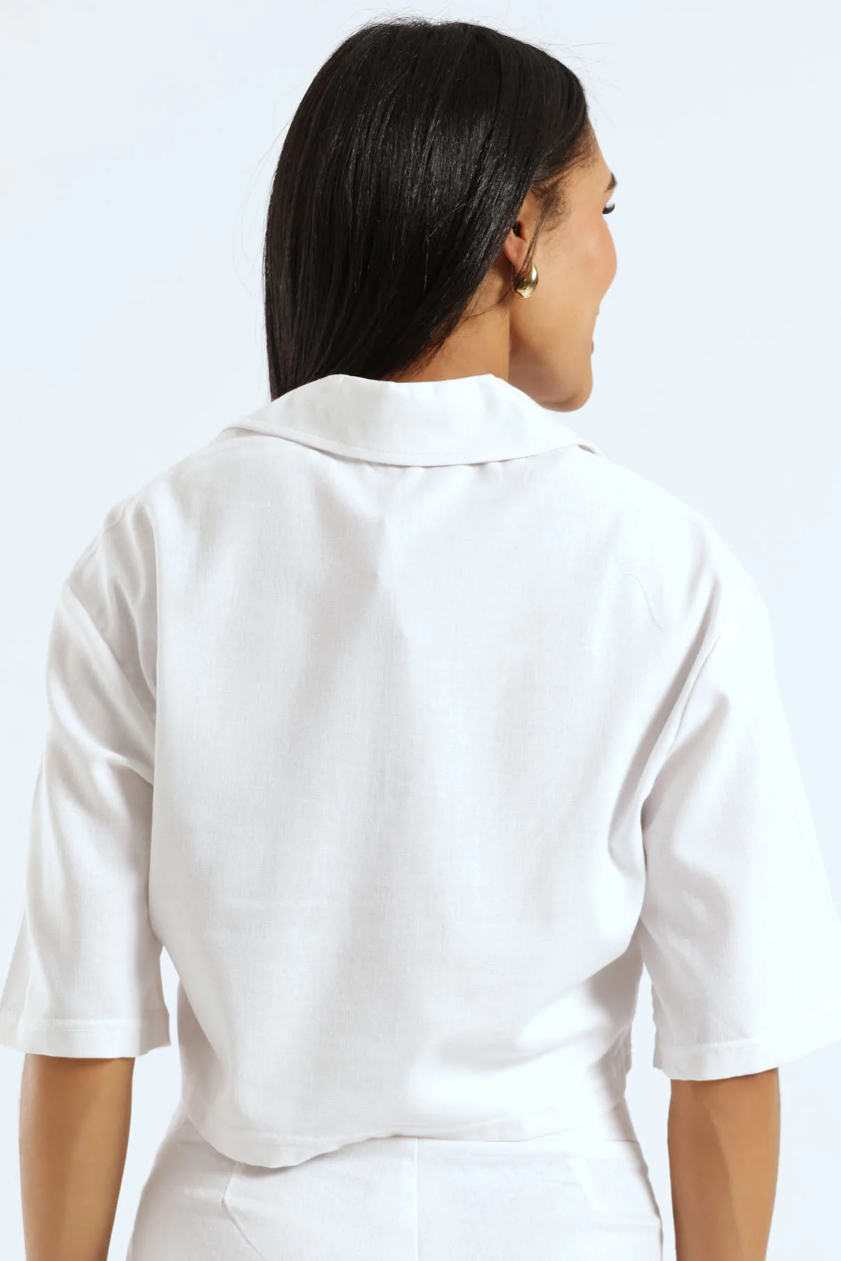 Linen Look Button Through Shirt - White - Image 5
