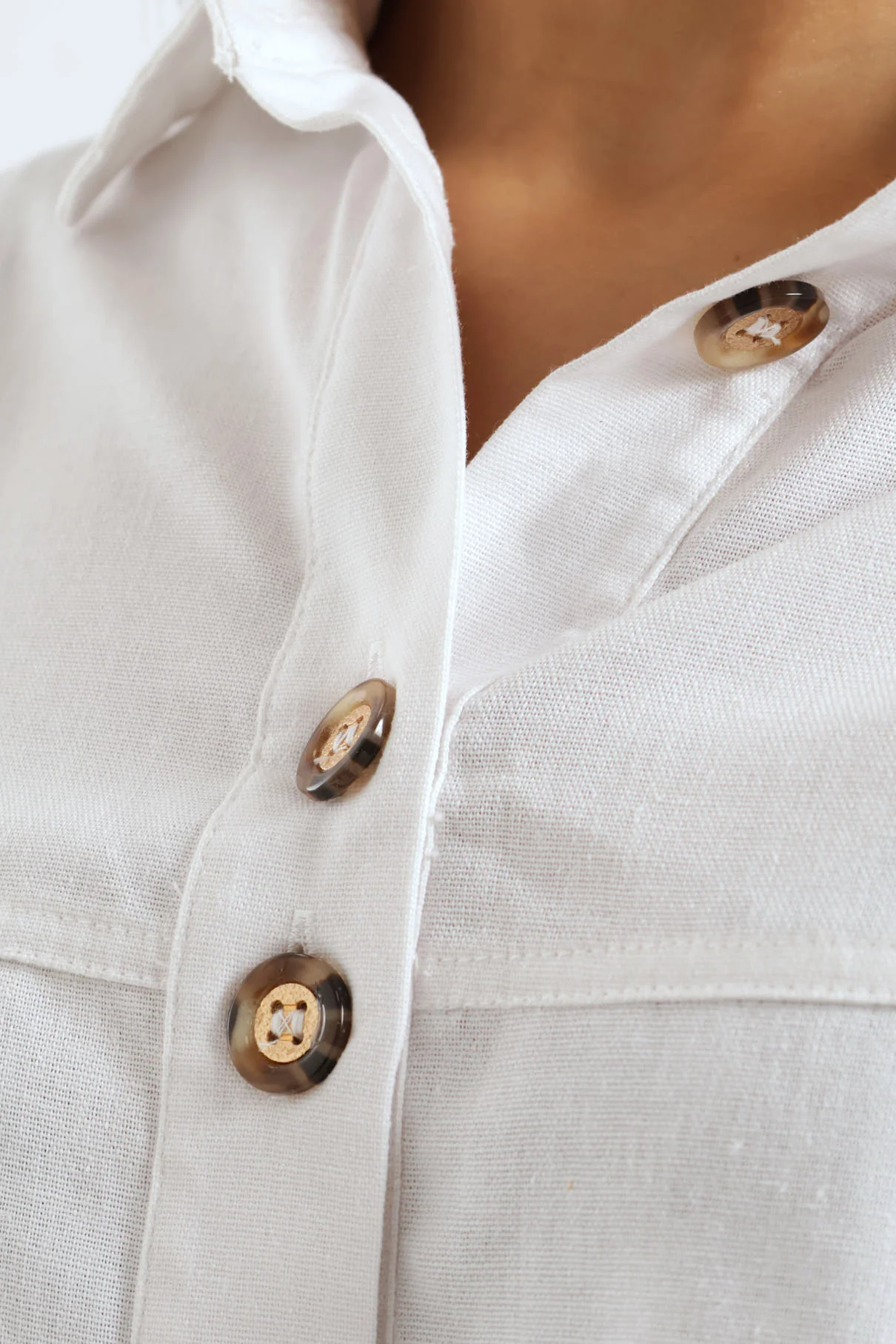 Linen Look Button Through Shirt - White - Image 6