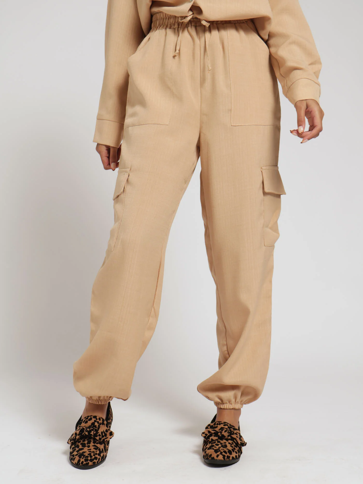 Linen Look Jogger - Stone