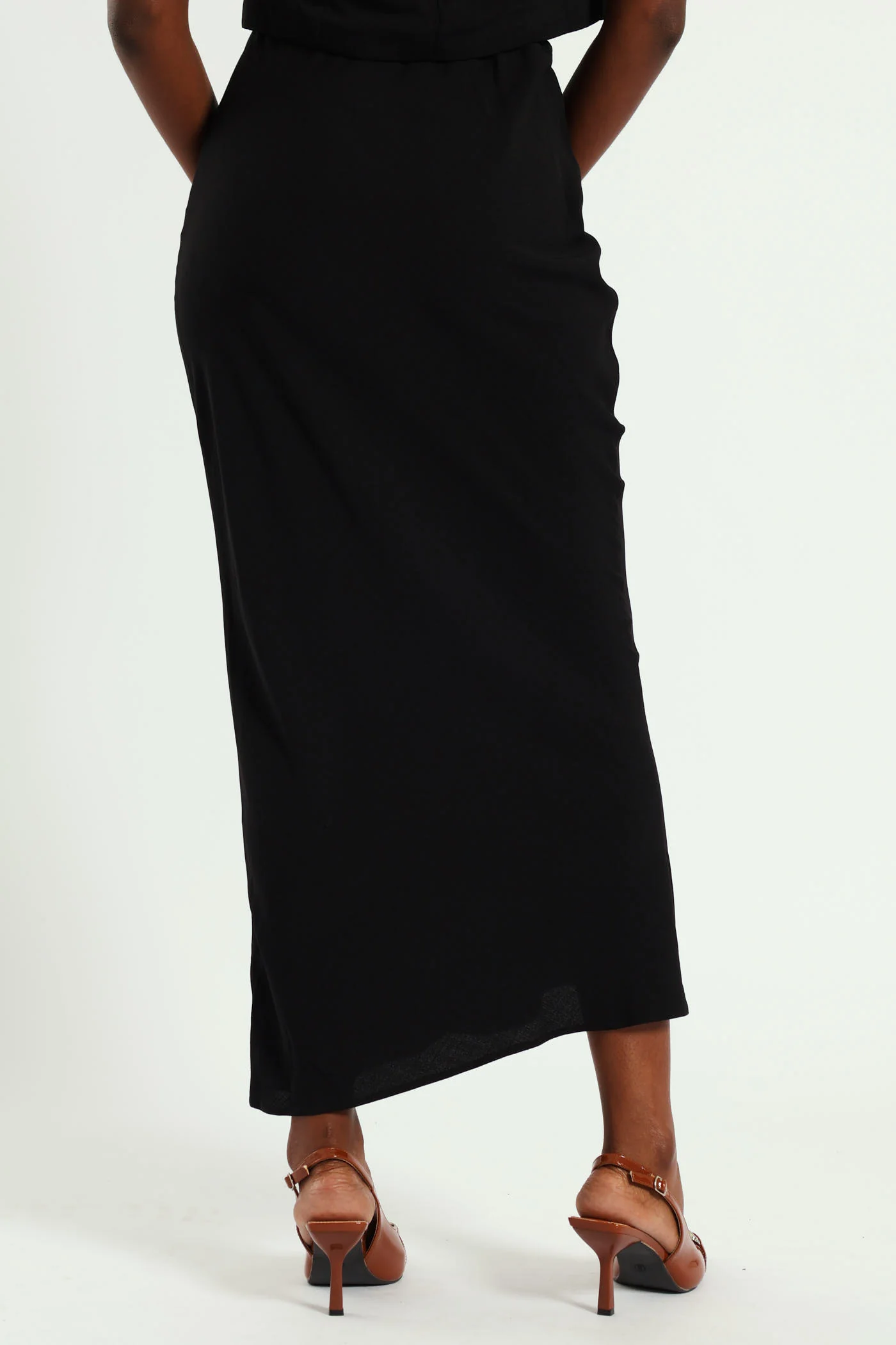 Linen Look Slip Midi Skirt - Black - Image 6