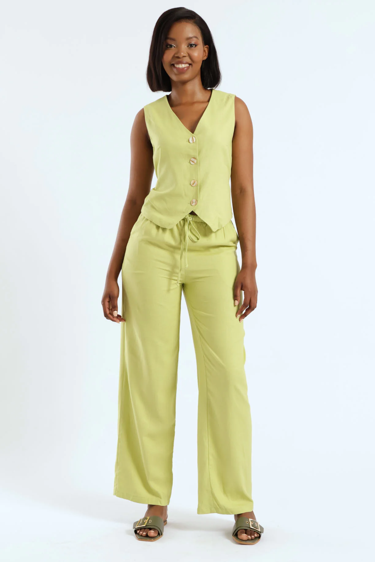 Linen Look Waistcoat - Lime - Image 7
