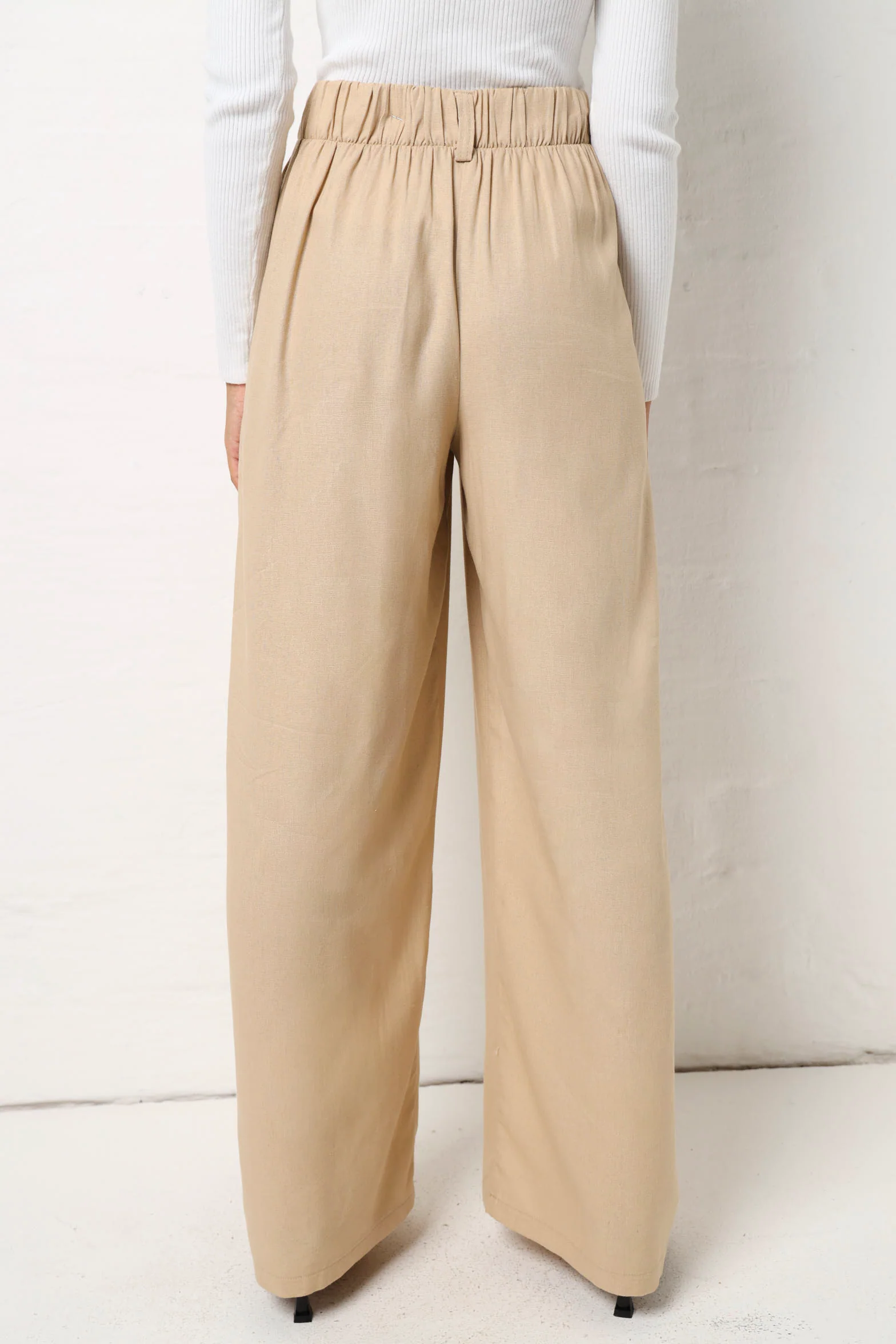 Linen Look Wide Leg Pant - Stone - Image 3