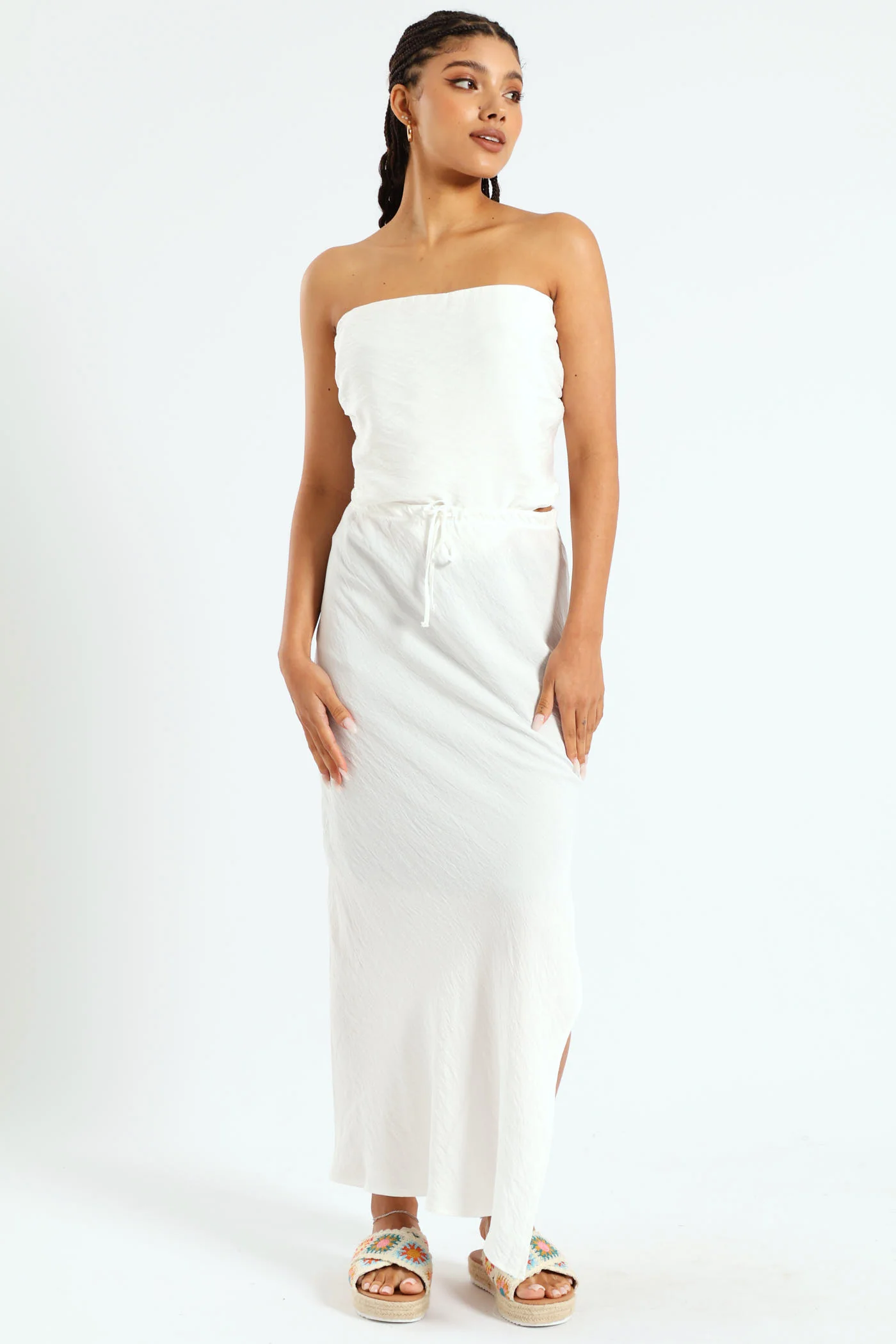 Linen Midi Skirt - White - Image 2