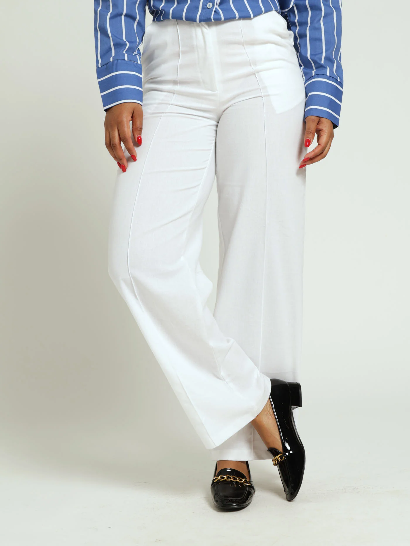 Linen Pin Tuck Wideleg Pants - White