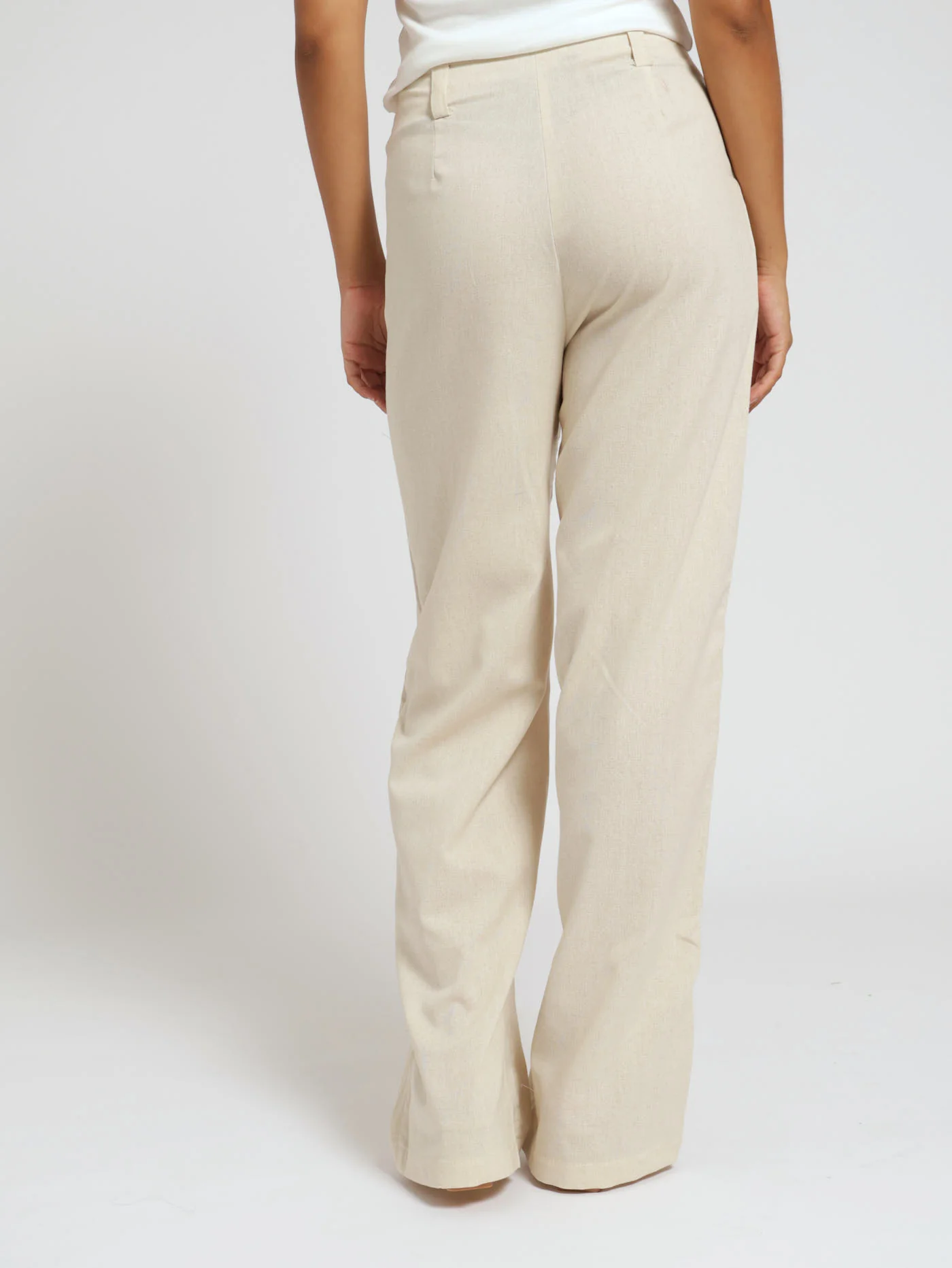 Linen Pleat Detail Wideleg Pants - Oatmeal - Image 3