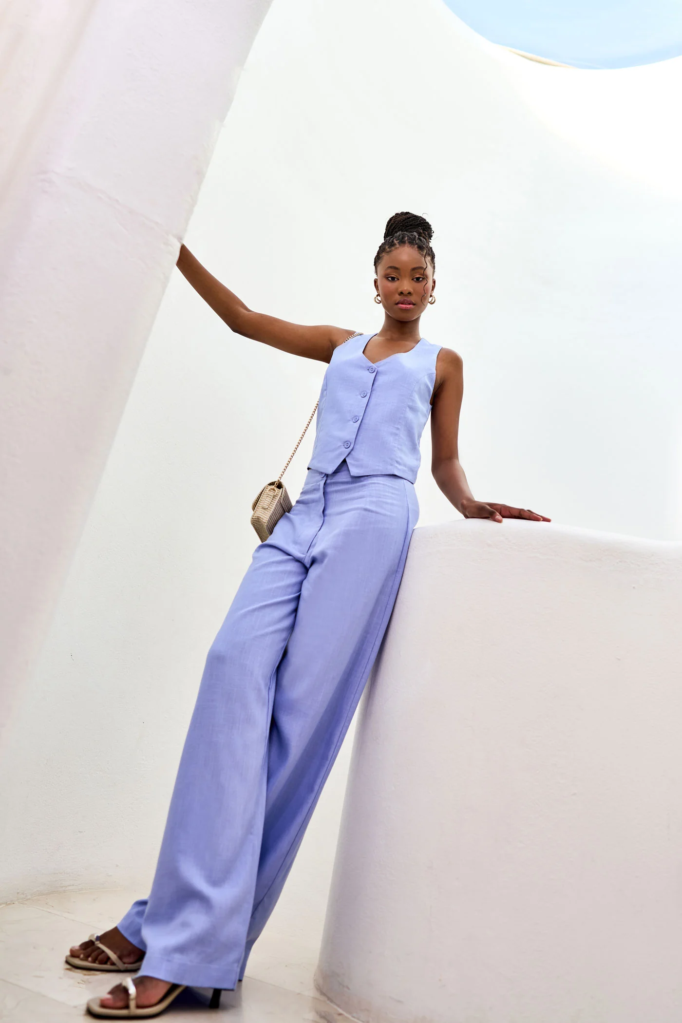 Linen Waistcoat - Blue - Image 6