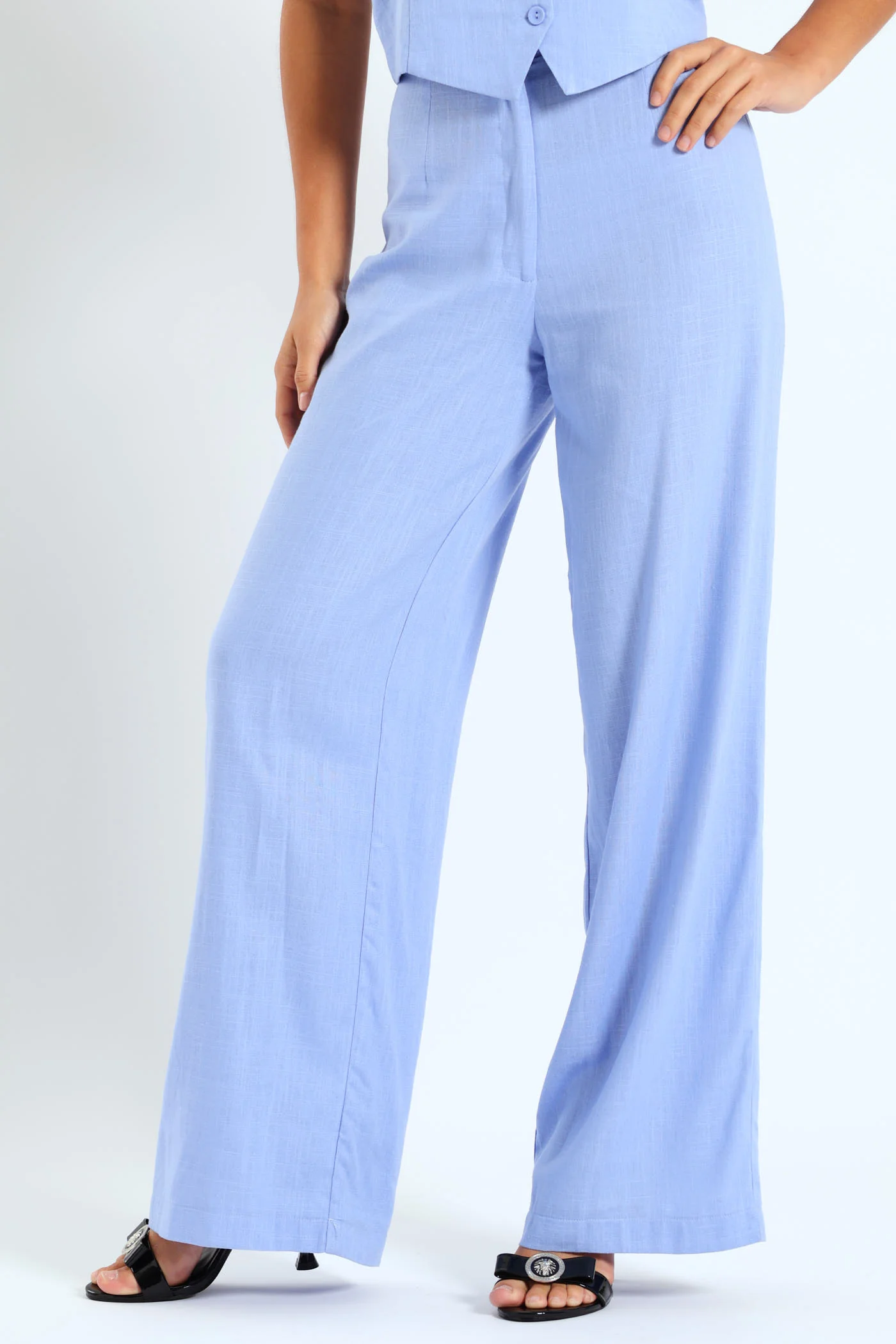 Linen Wideleg Pants - Blue