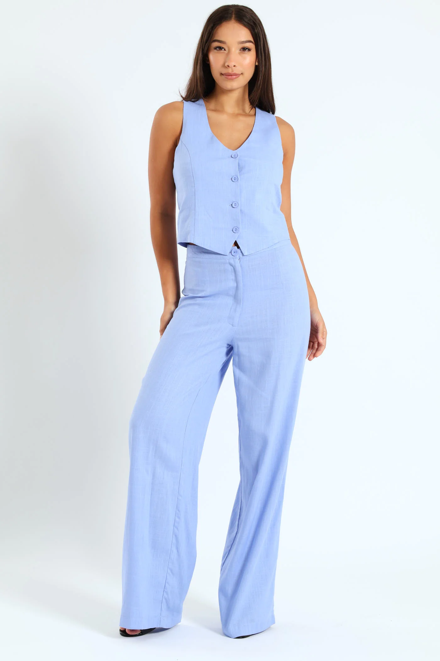 Linen Wideleg Pants - Blue - Image 2