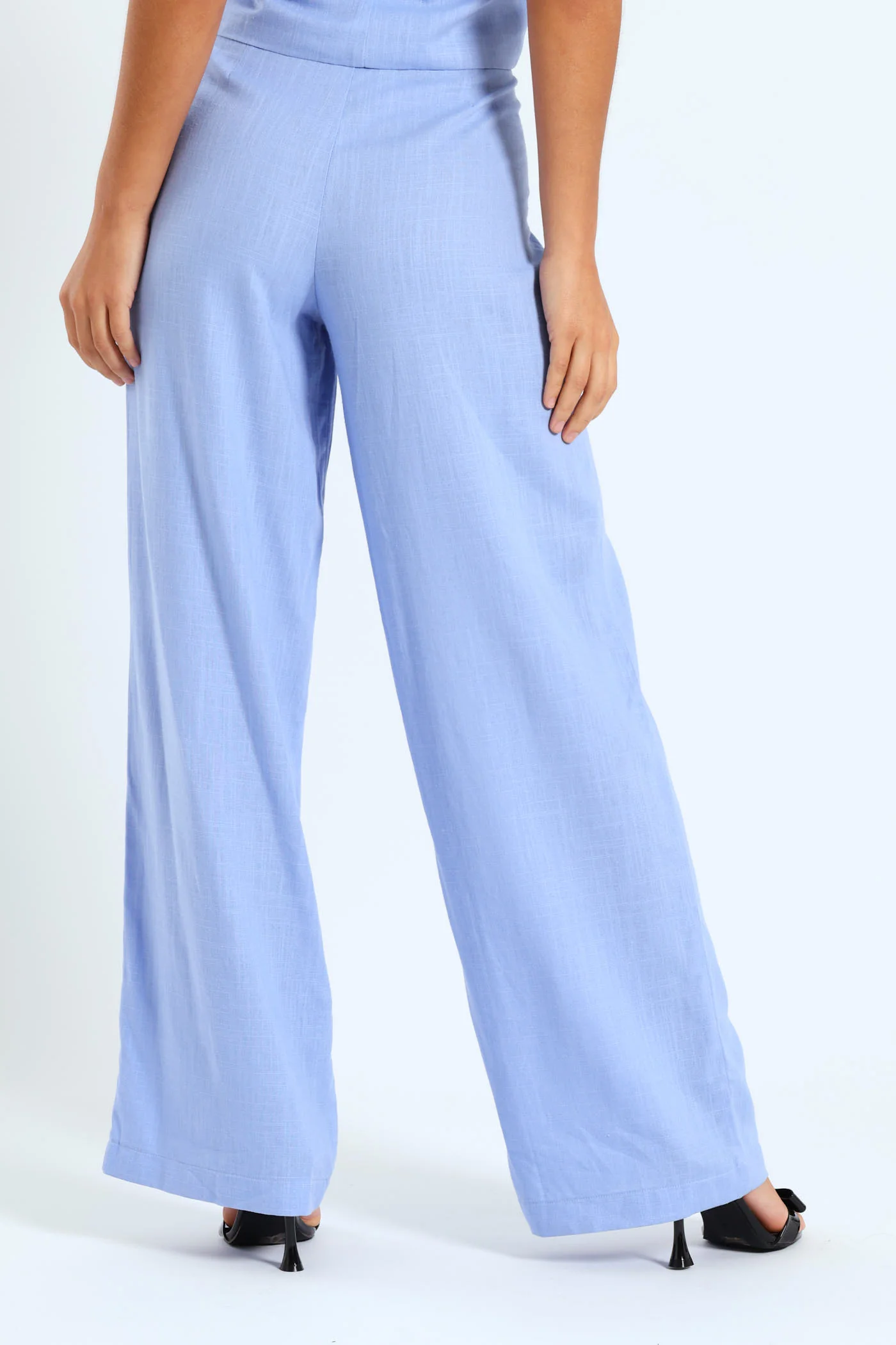 Linen Wideleg Pants - Blue - Image 4