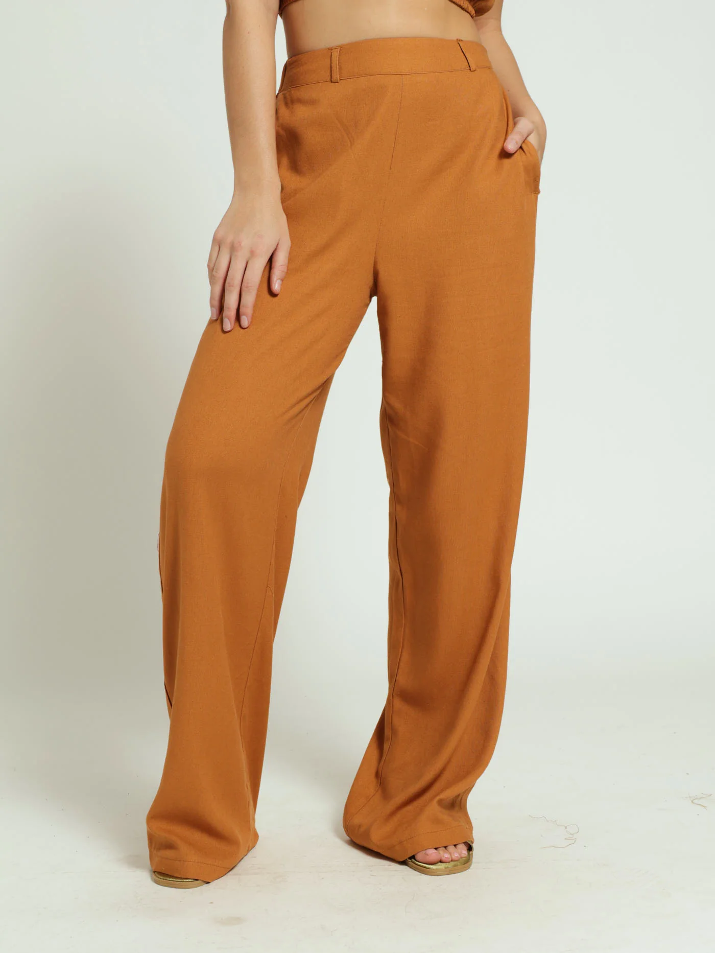 Linen Wideleg Pants - Caramel