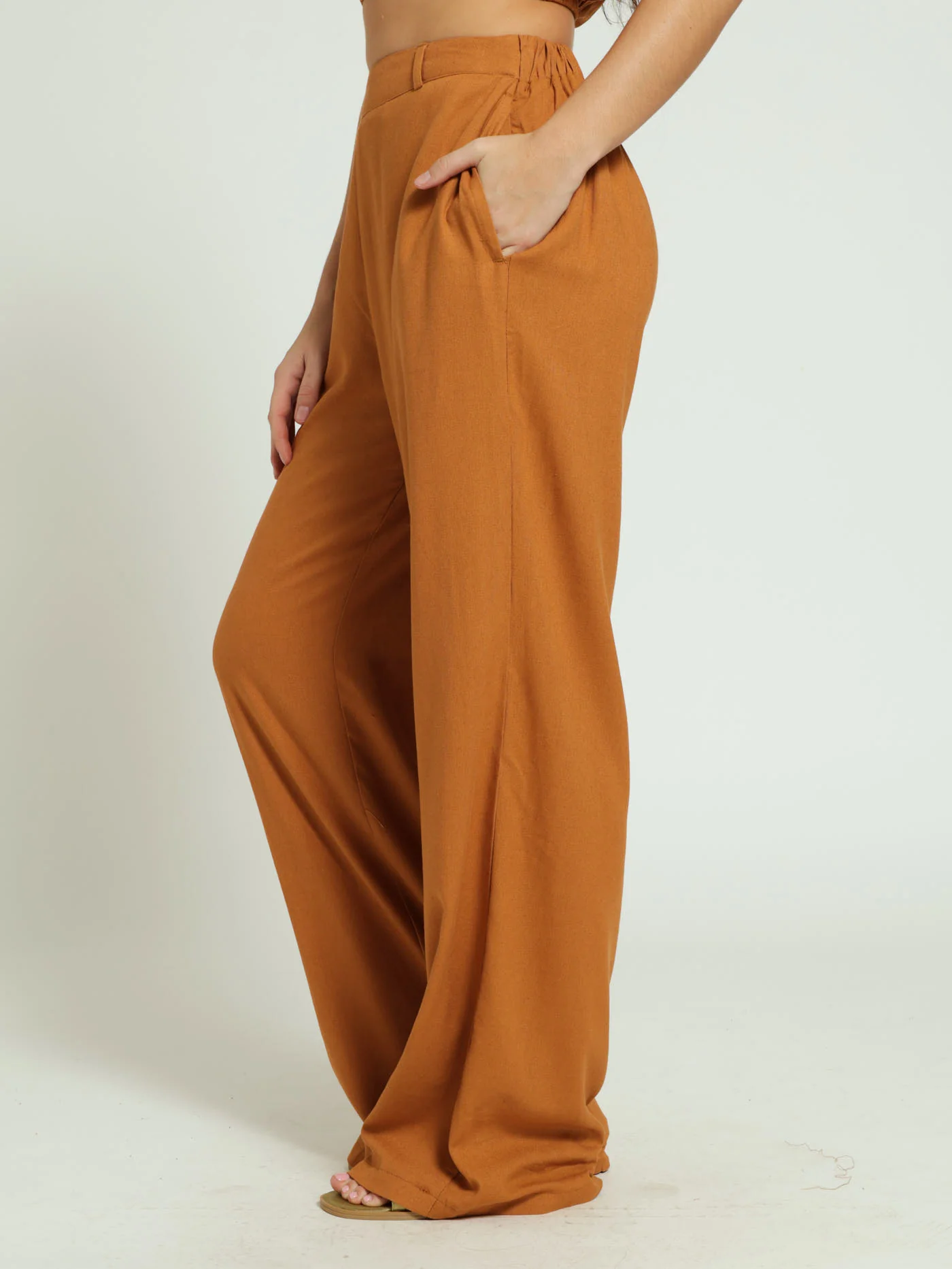 Linen Wideleg Pants - Caramel - Image 2