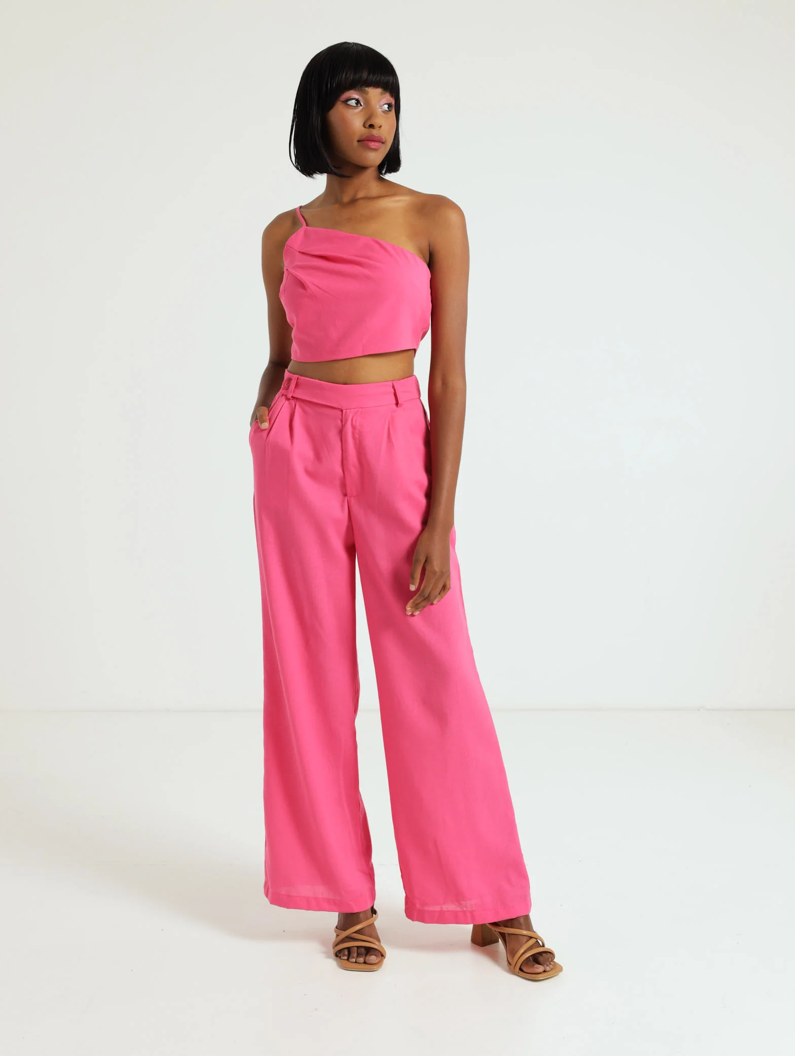 Linen Wideleg Pants - Pink - Image 2