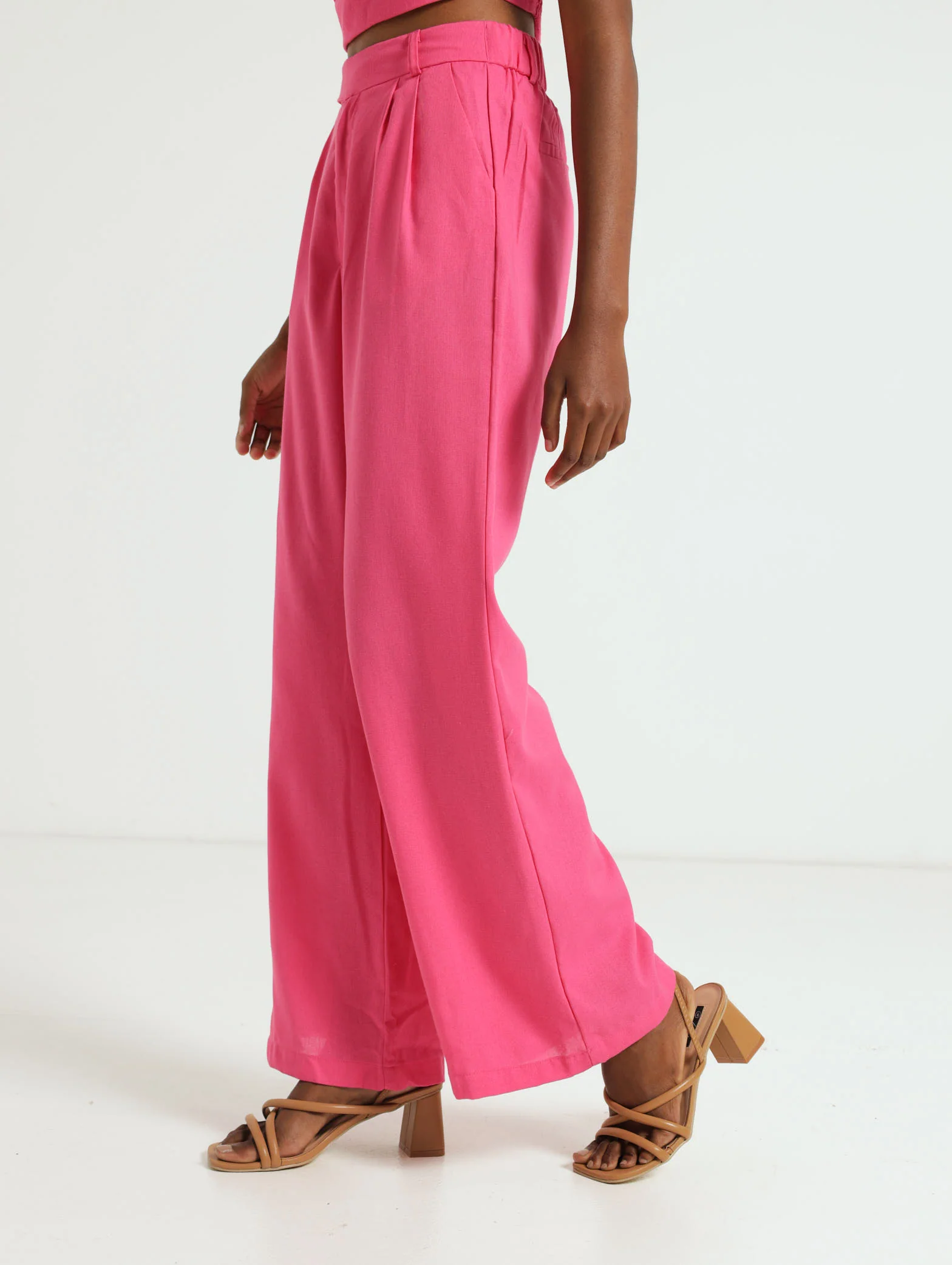 Linen Wideleg Pants - Pink - Image 3
