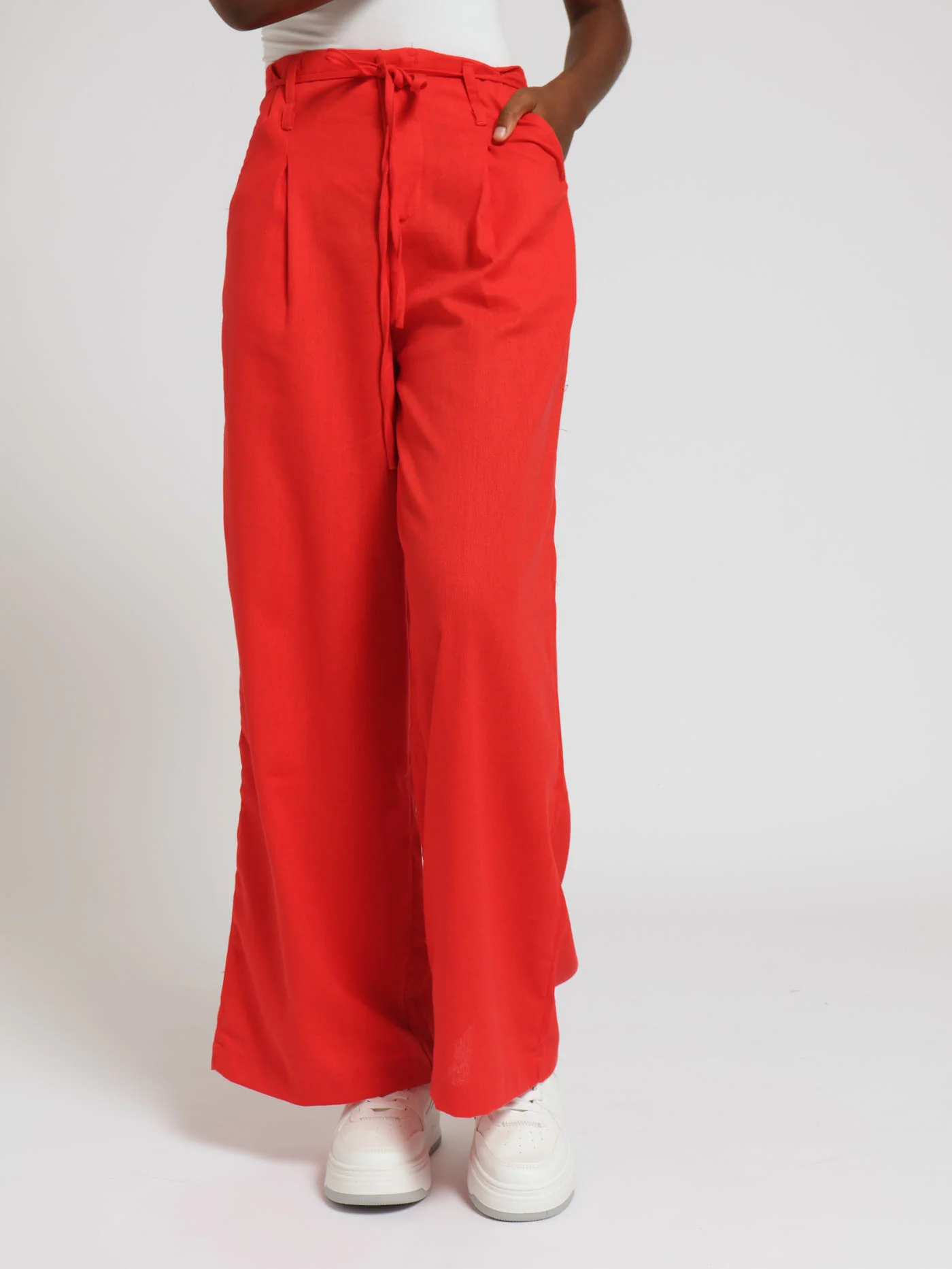 Linen Wideleg Pants - Red