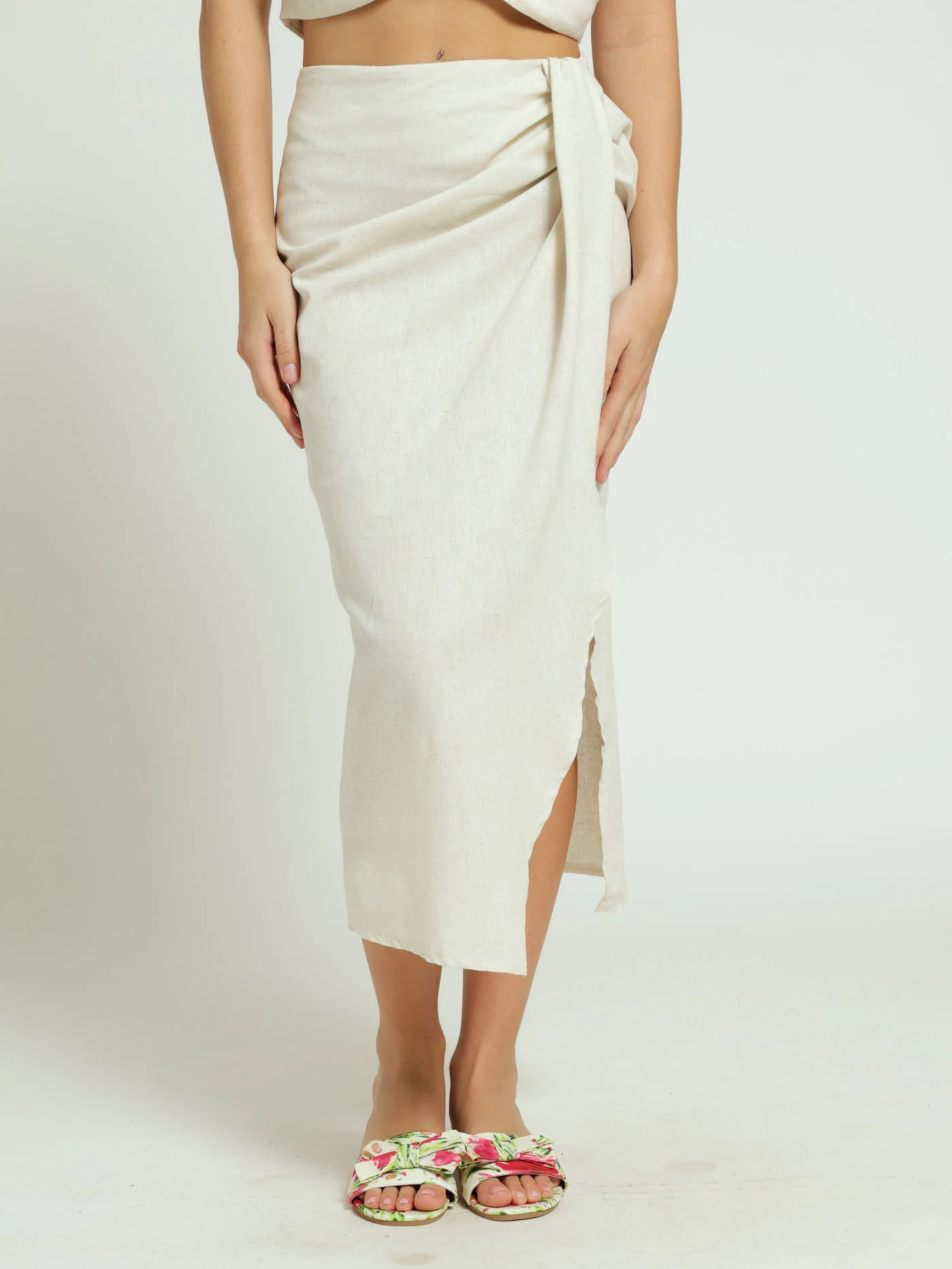 Linen Wrap Skirt - Beige