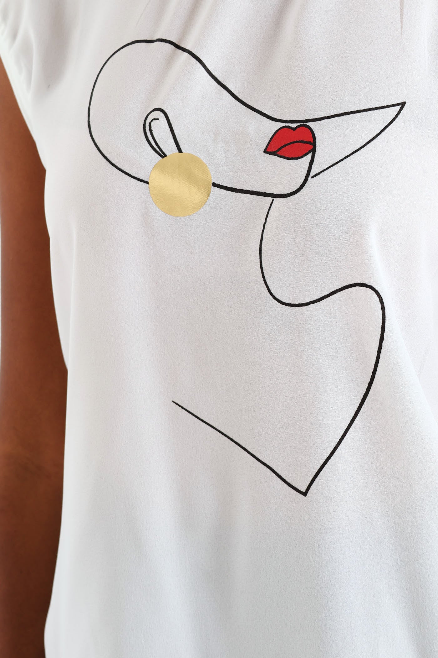 Lips Line Drawing Top - White - Image 2