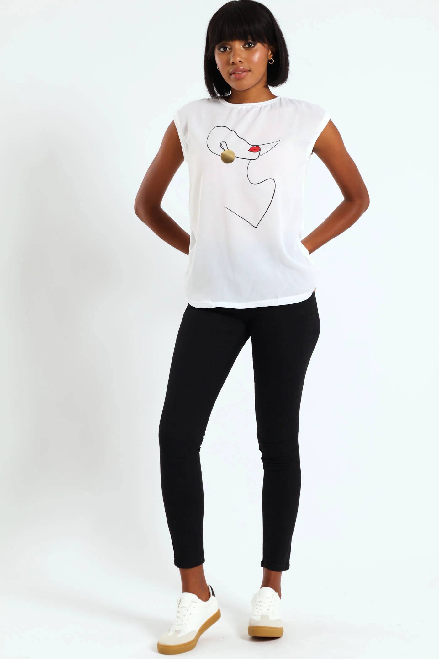 Lips Line Drawing Top - White - Image 3