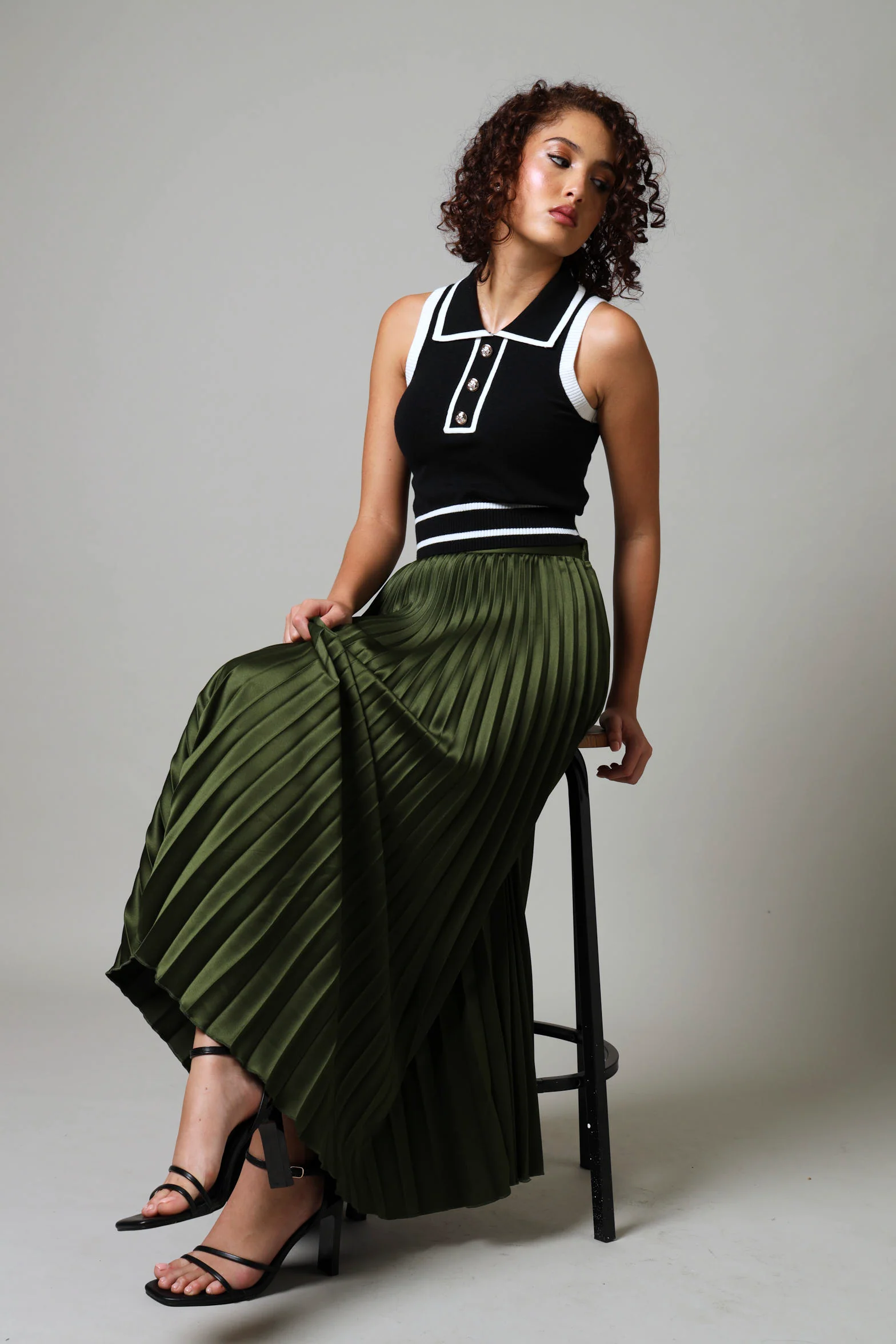 Long Length Pleated Skirt - Fatigue - Image 2