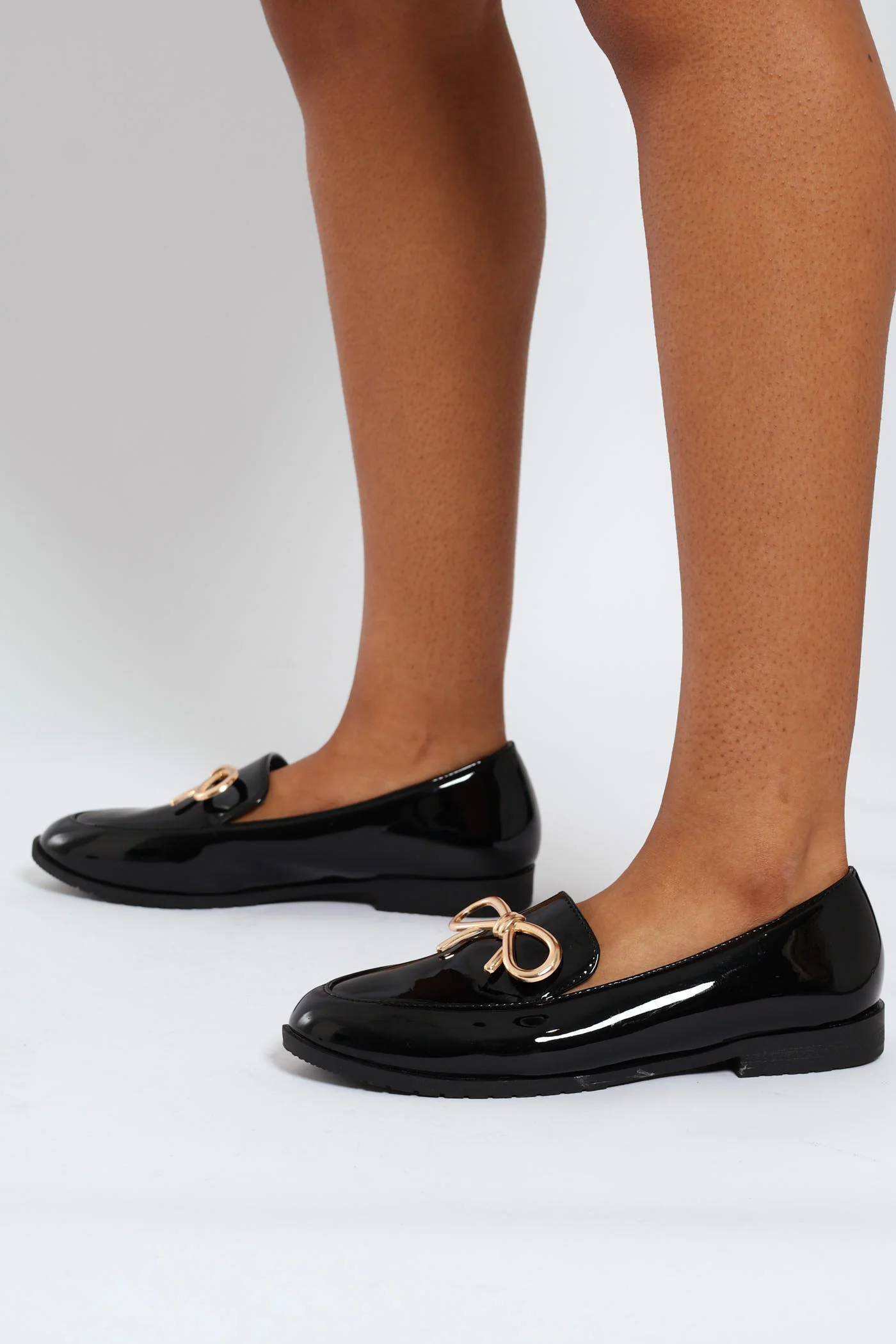 Loafer With Gold Bow Trim - Black
