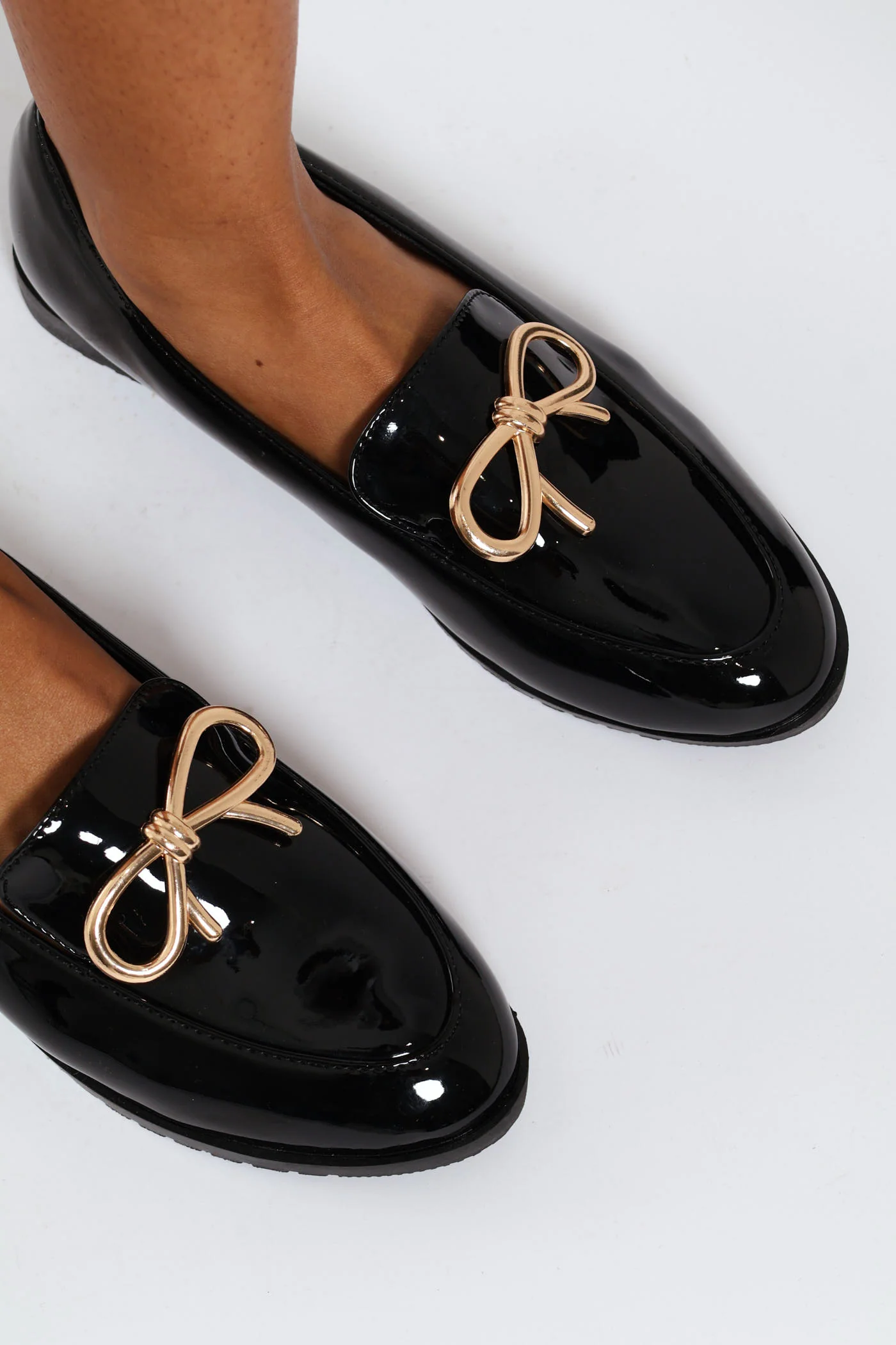 Loafer With Gold Bow Trim - Black - Image 2