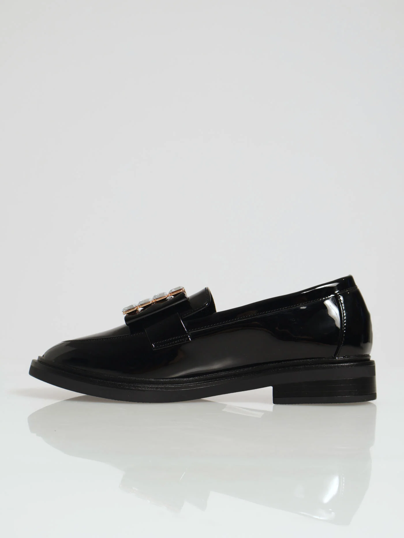 Loafer With Square Diamante Trim - Black - Image 2