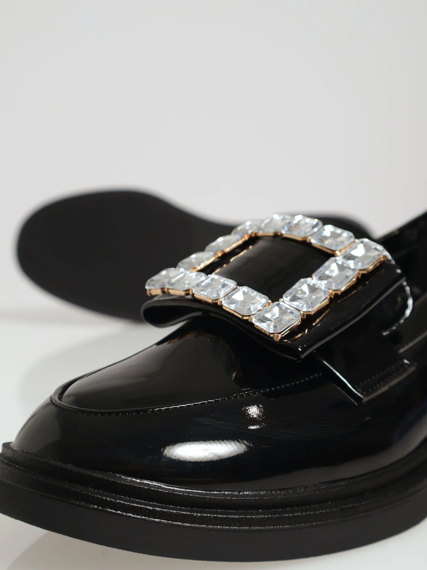 Loafer With Square Diamante Trim - Black - Image 5