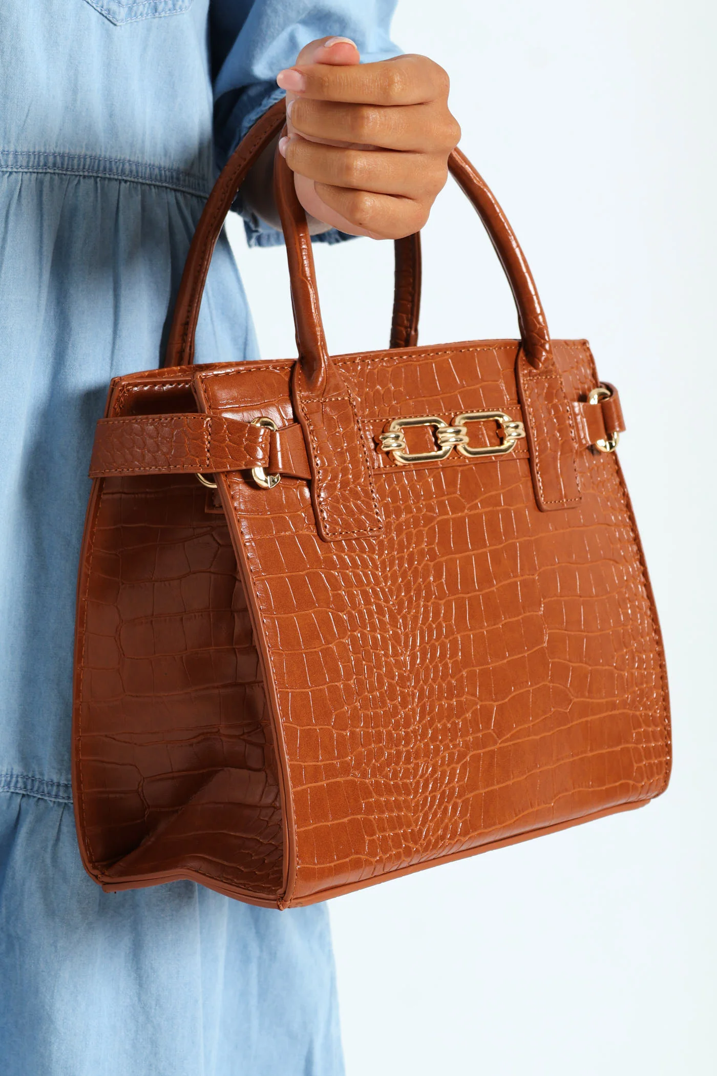 Lock And Chain Tote Bag - Tan