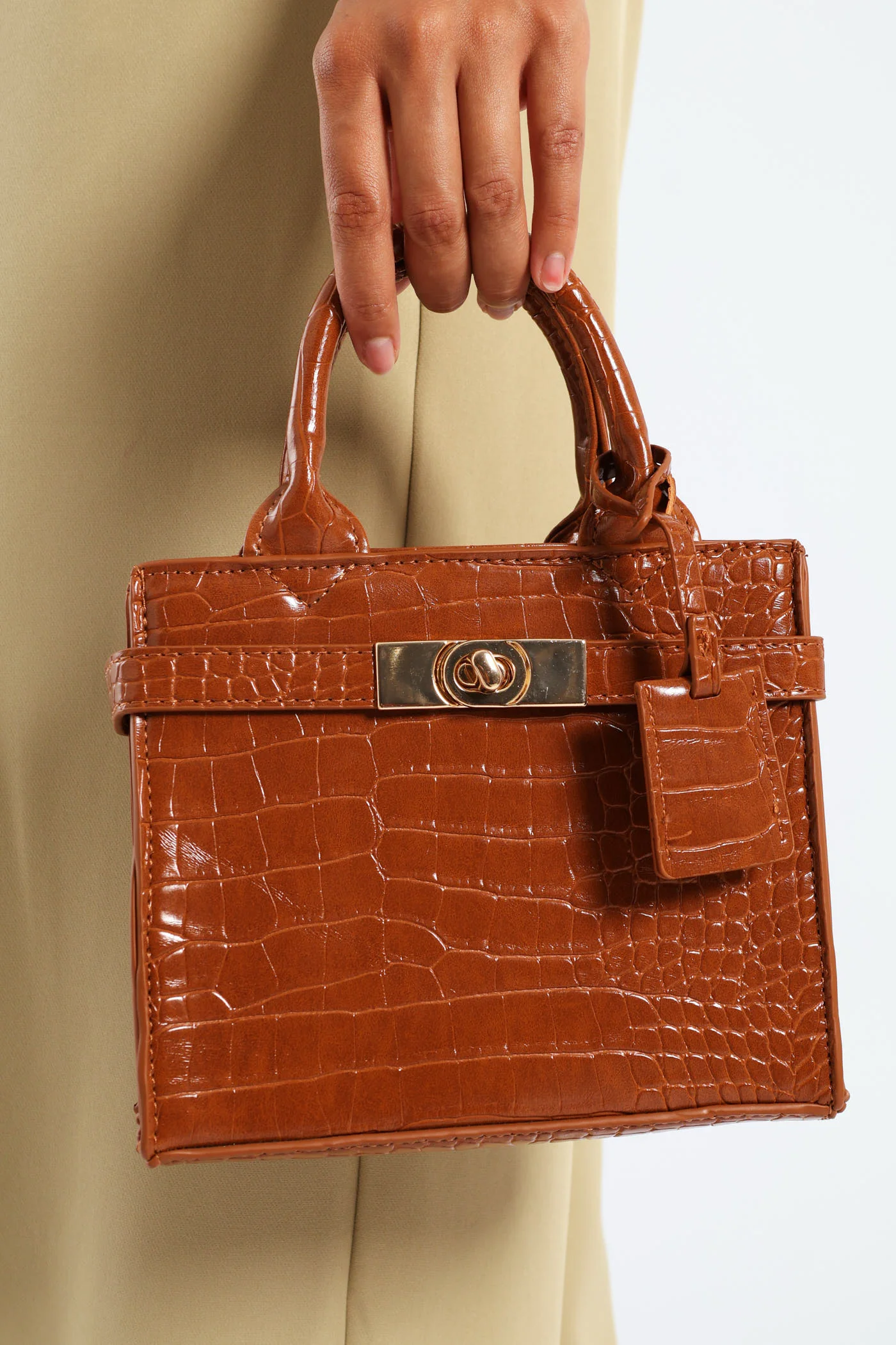 Lock Charm Tote Bag - Tan
